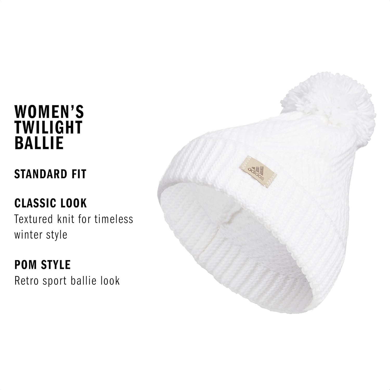 image:imageadidas Womens Pom Pom Beanie Knit Ballie Hat Standard FitTwilightWhiteClear Onix Grey F23