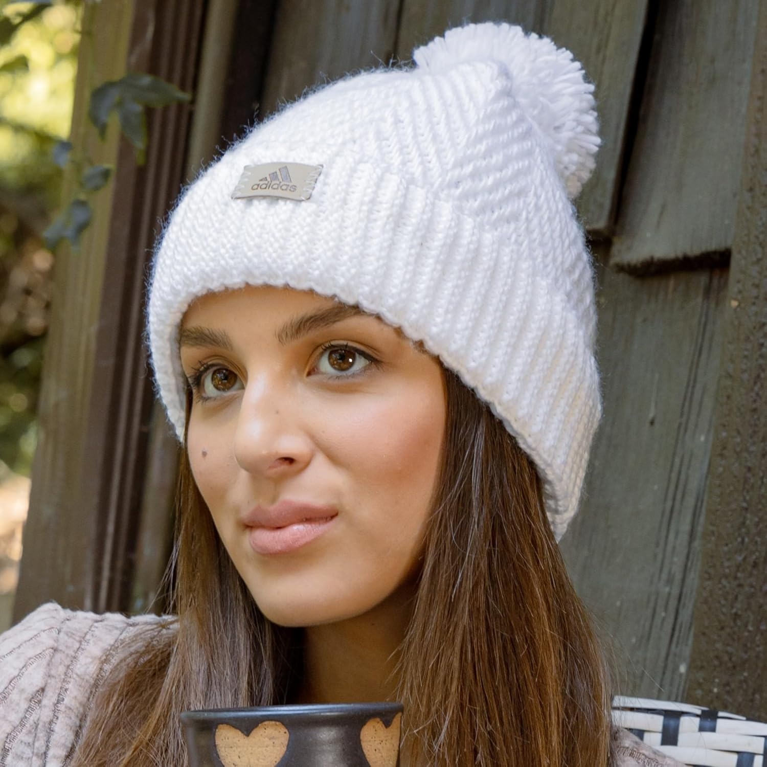 image:imageadidas Womens Pom Pom Beanie Knit Ballie Hat Standard FitTwilightWhiteClear Onix Grey F23