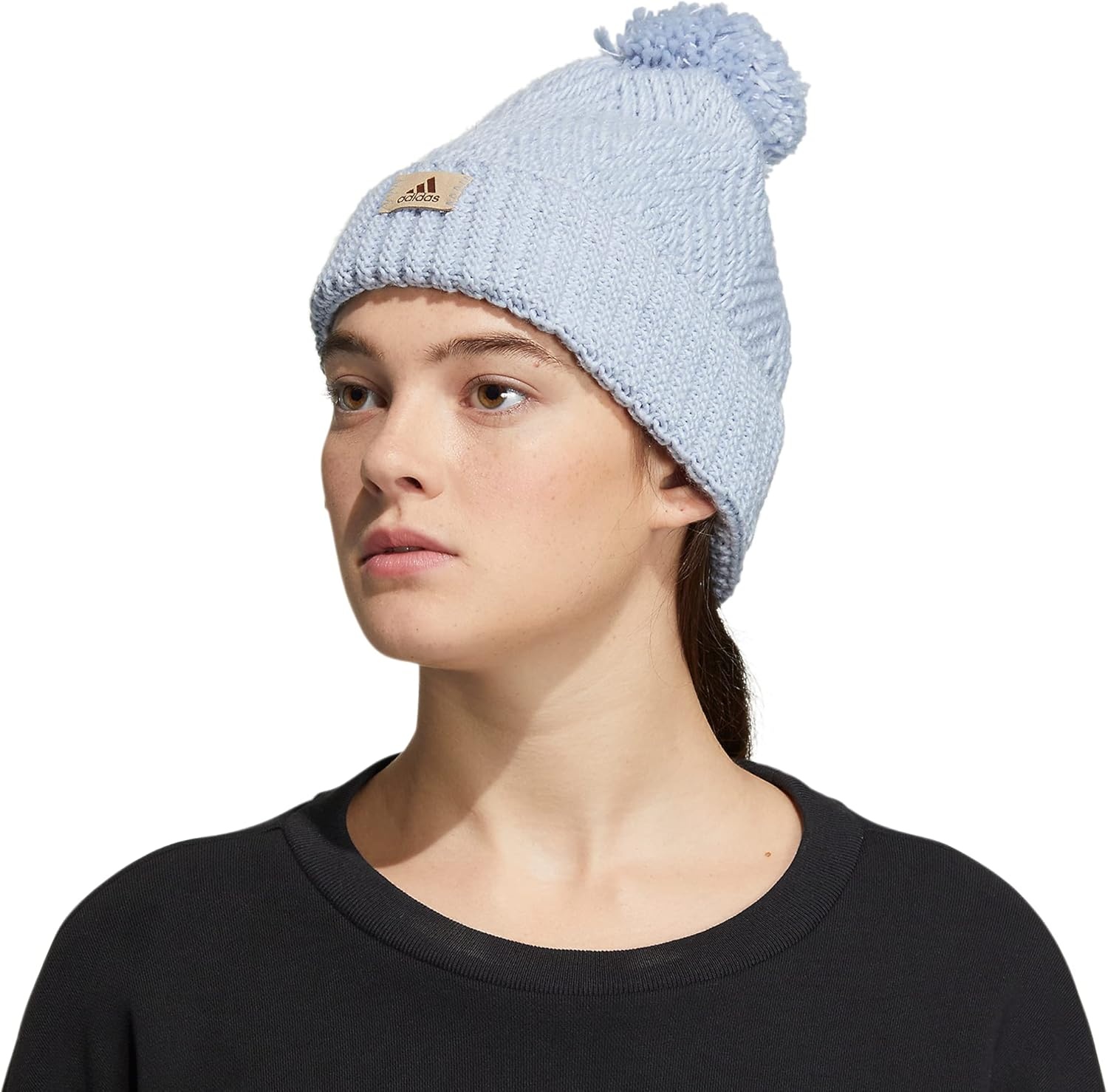 image:imageadidas Womens Pom Pom Beanie Knit Ballie Hat Standard FitTwilightWonder BlueWhite