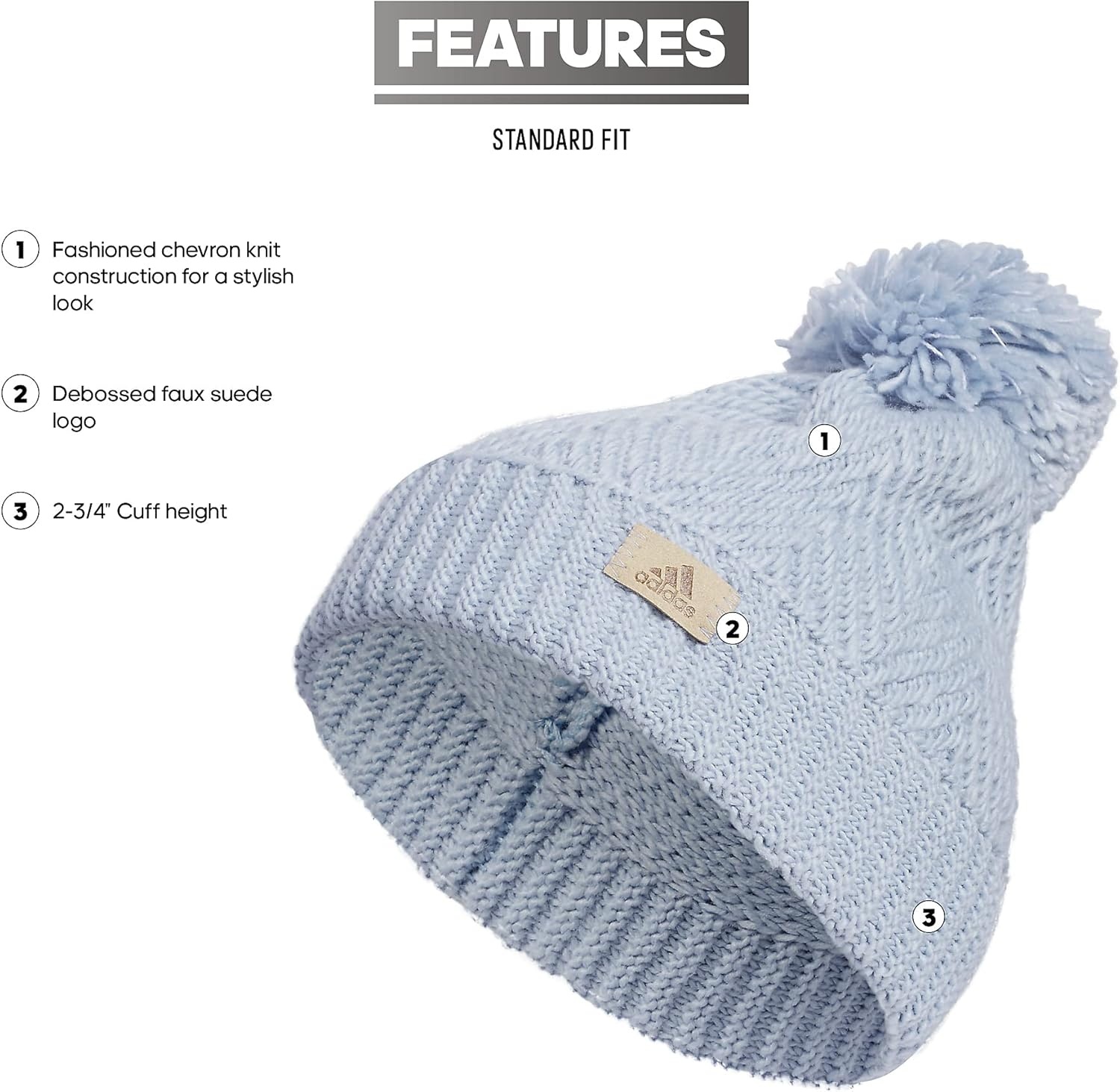 image:imageadidas Womens Pom Pom Beanie Knit Ballie Hat Standard FitTwilightWonder BlueWhite