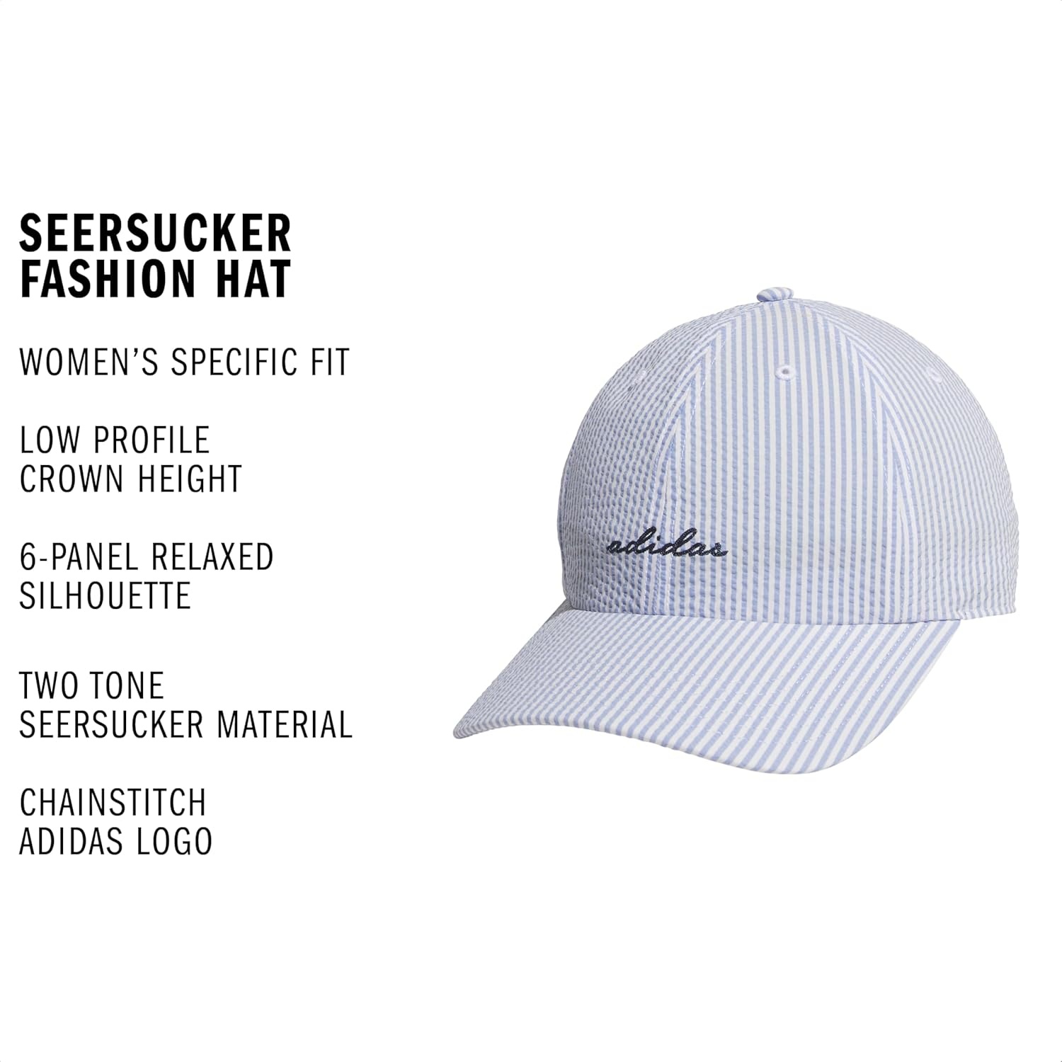 image:imageadidas Womens Saturday Hat Relaxed Fit Strapback Baseball CapAsh BlueCollegiate NavySeersucker