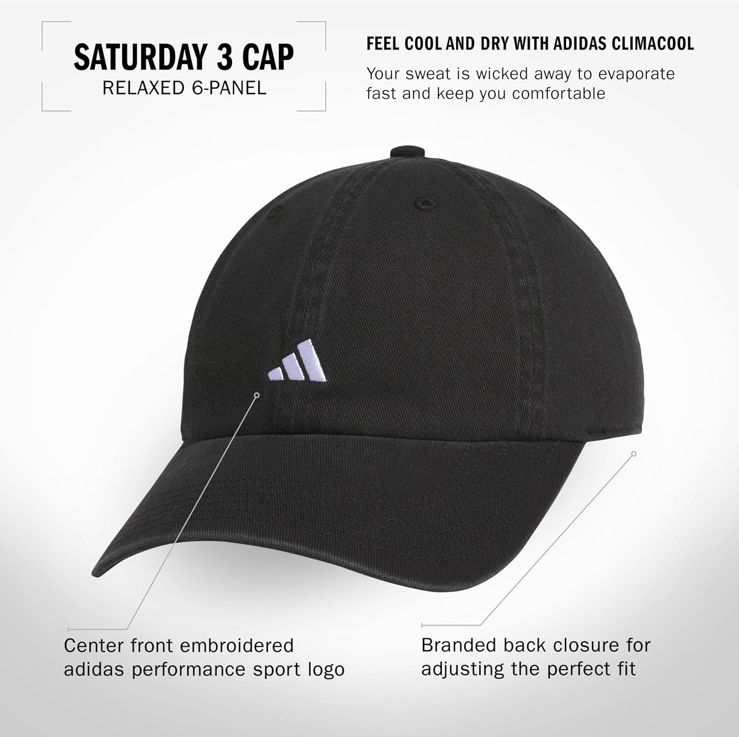 image:imageadidas Womens Saturday Hat Relaxed Fit Strapback Baseball CapBlackWhite3