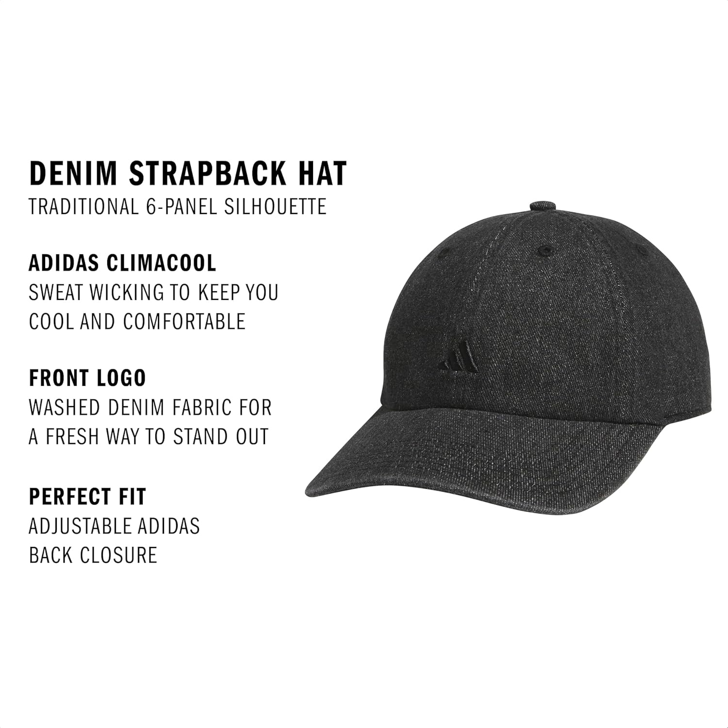 image:imageadidas Womens Saturday Hat Relaxed Fit Strapback Baseball CapDenimBlack DenimBlack