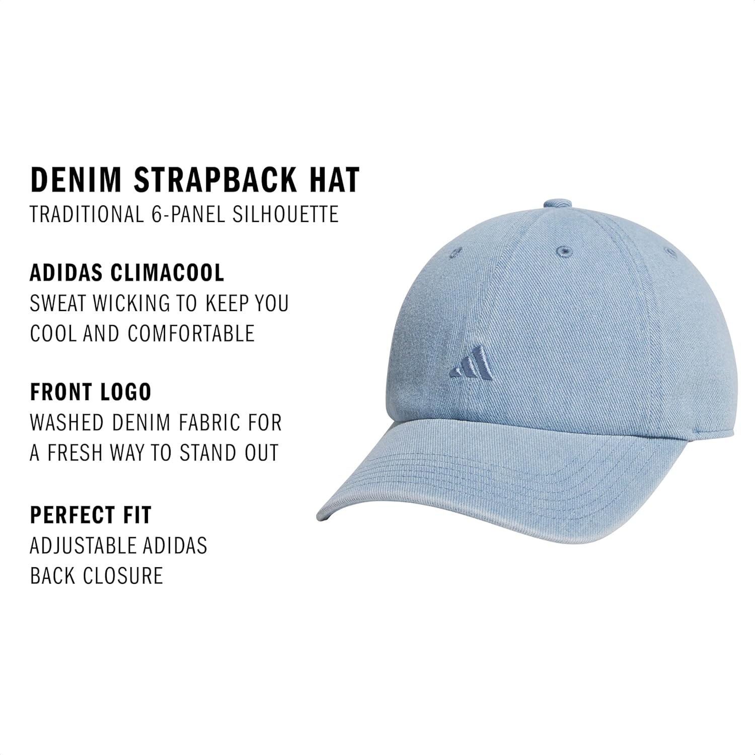 image:imageadidas Womens Saturday Hat Relaxed Fit Strapback Baseball CapDenimLight Blue Denim