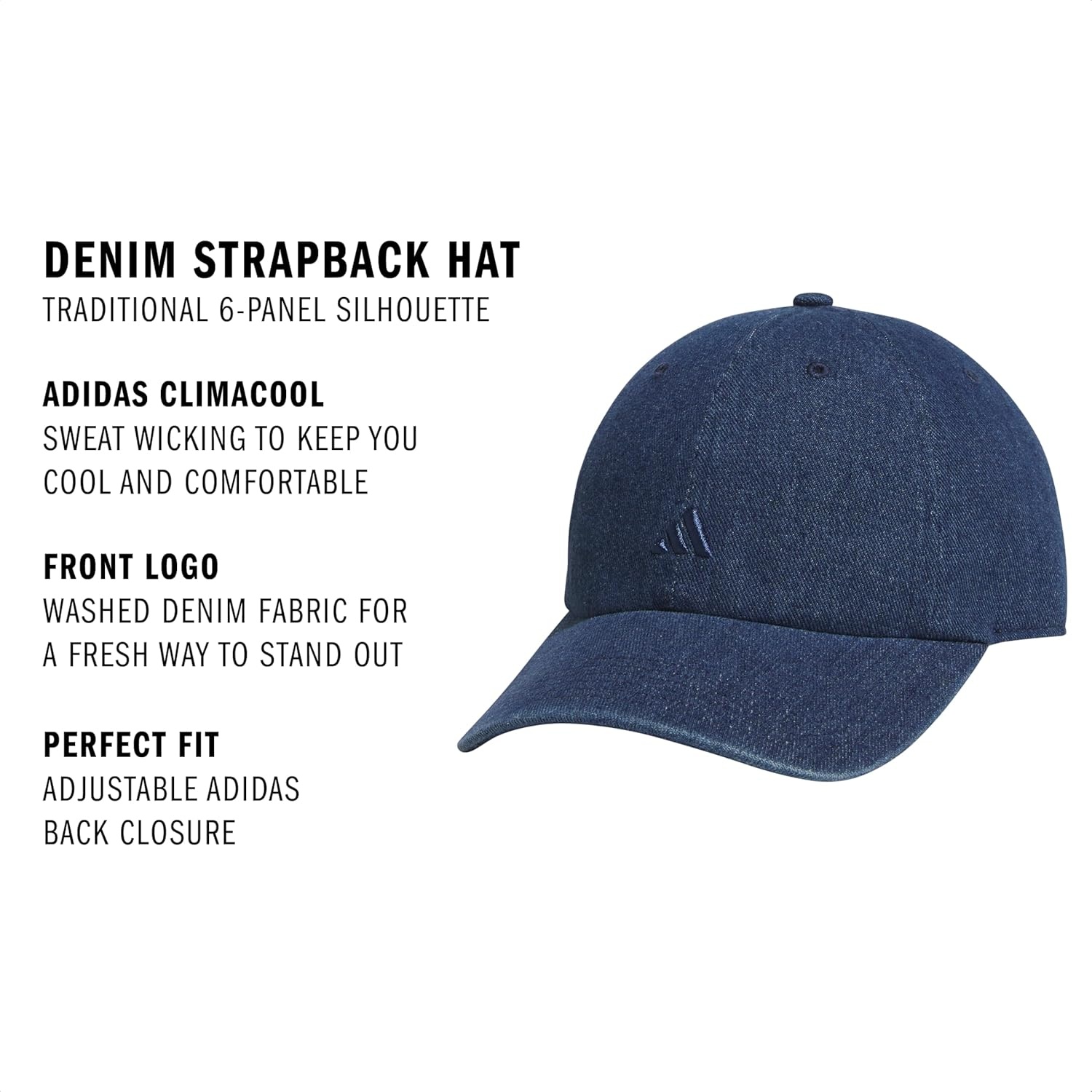 image:imageadidas Womens Saturday Hat Relaxed Fit Strapback Baseball CapDenimMedium Blue Denim