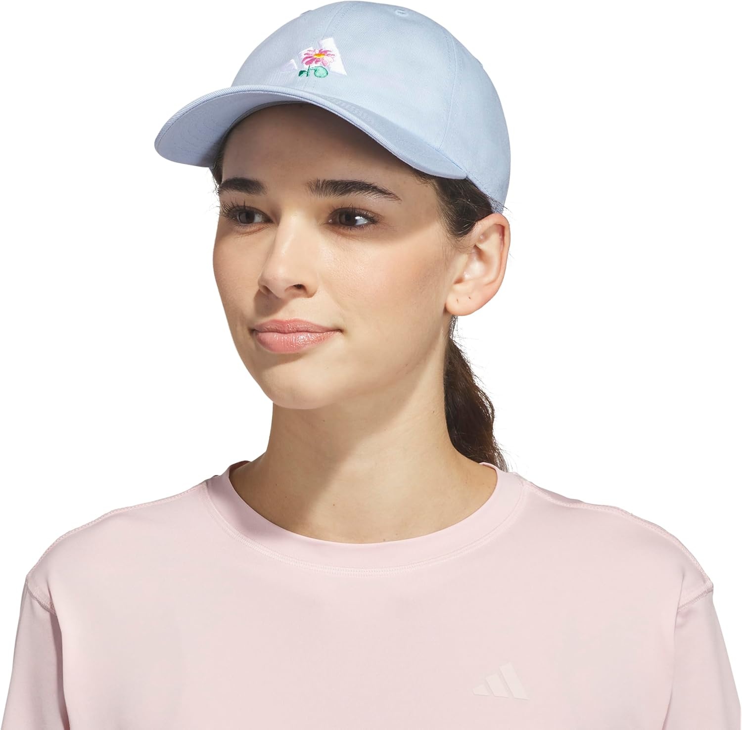 image:imageadidas Womens Saturday Hat Relaxed Fit Strapback Baseball CapGlow BlueWhiteTropic BloomWith Love