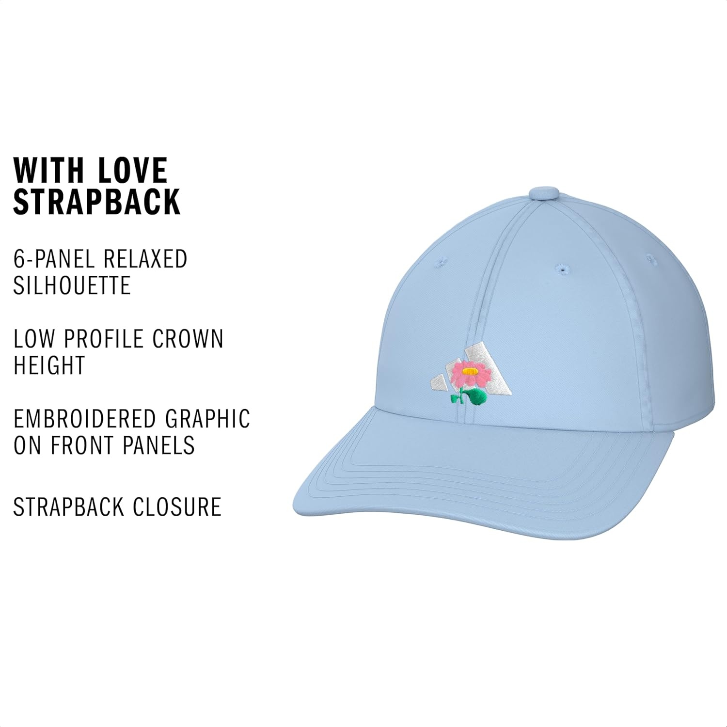 image:imageadidas Womens Saturday Hat Relaxed Fit Strapback Baseball CapGlow BlueWhiteTropic BloomWith Love