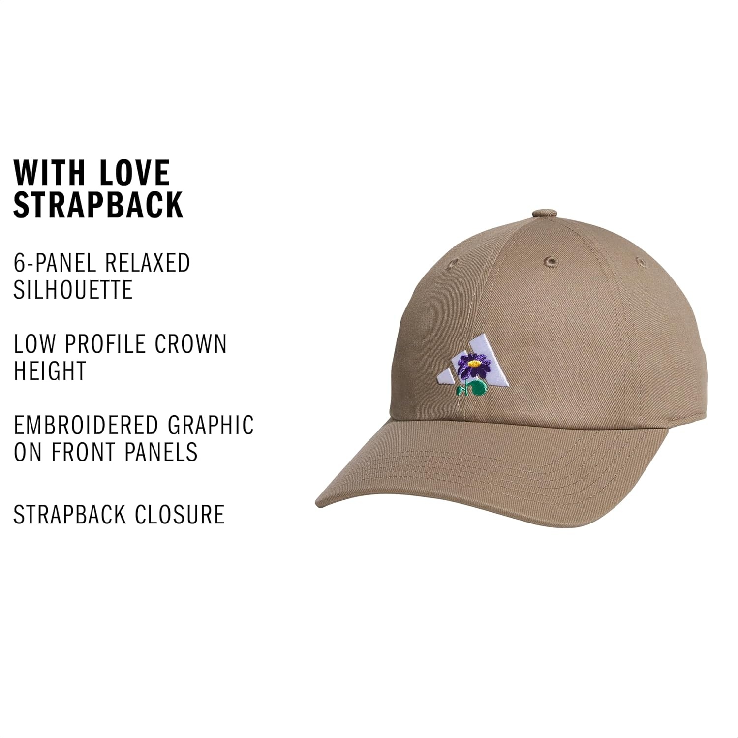 image:imageadidas Womens Saturday Hat Relaxed Fit Strapback Baseball CapKhaki SixWhitePure PurpleWith Love