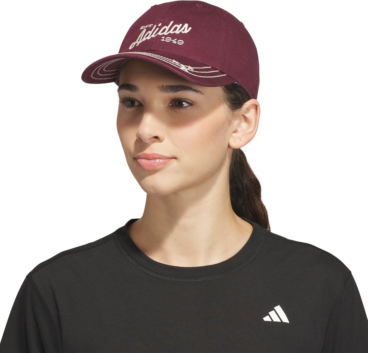 image:imageadidas Womens Saturday Hat Relaxed Fit Strapback Baseball CapMaroonCrystal Linen BeigeDaze