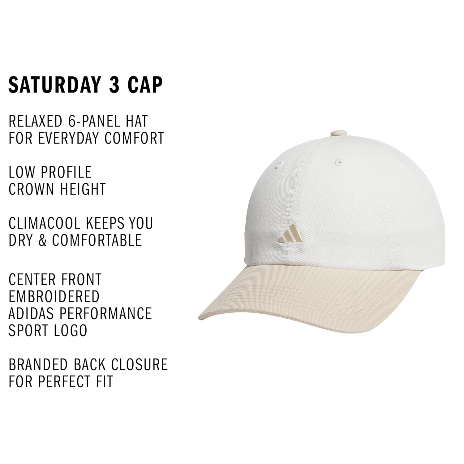 image:imageadidas Womens Saturday Hat Relaxed Fit Strapback Baseball CapOff WhiteCrystal Linen Beige3
