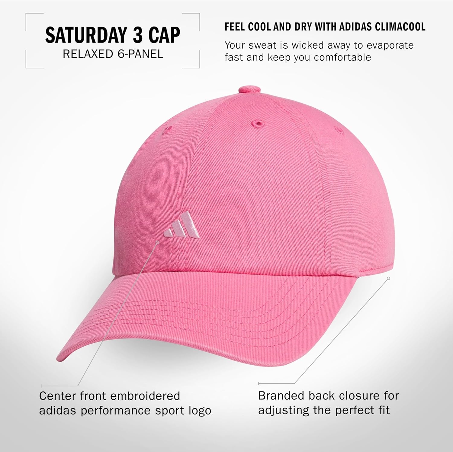 image:imageadidas Womens Saturday Hat Relaxed Fit Strapback Baseball CapPink FusionClear Pink3