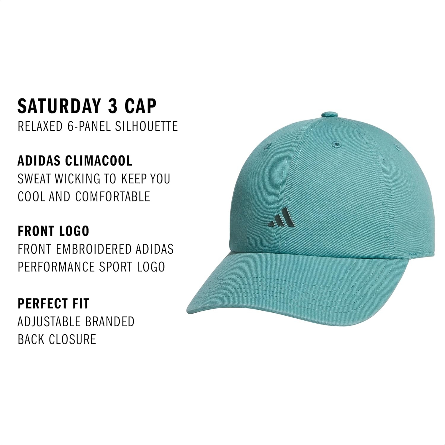 image:imageadidas Womens Saturday Hat Relaxed Fit Strapback Baseball CapPowder Teal GreenPreloved Teal Green3