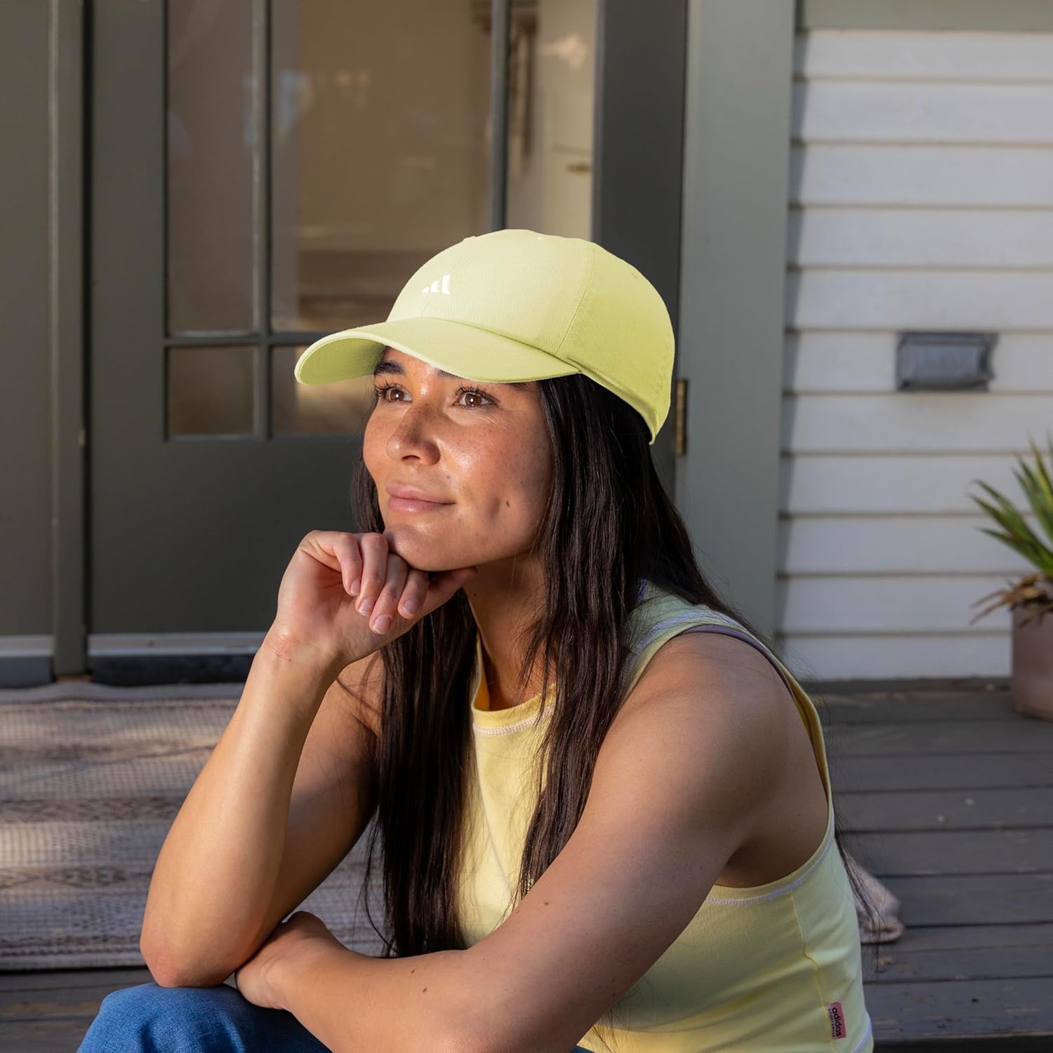 image:imageadidas Womens Saturday Hat Relaxed Fit Strapback Baseball CapPowder YellowWhite3