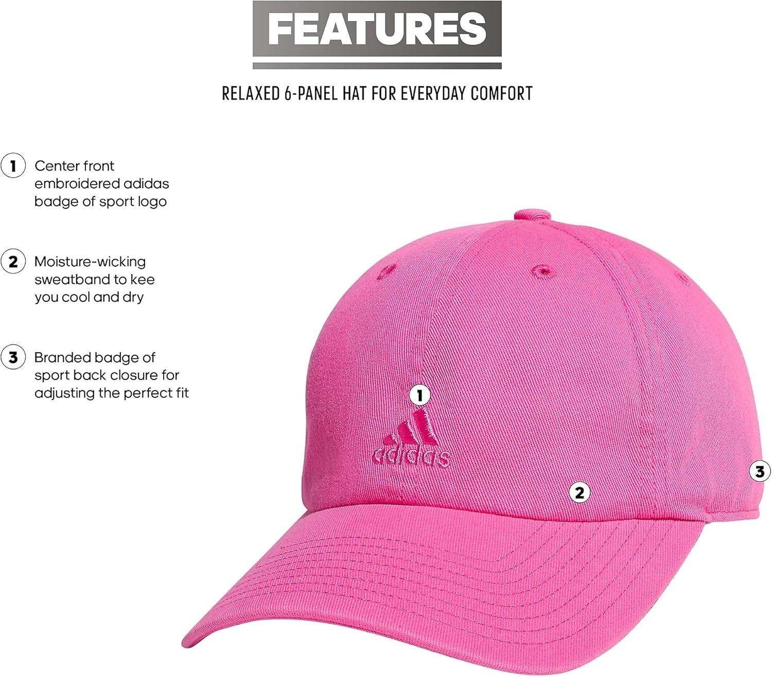 image:imageadidas Womens Saturday Hat Relaxed Fit Strapback Baseball CapPulse Magenta Pink2