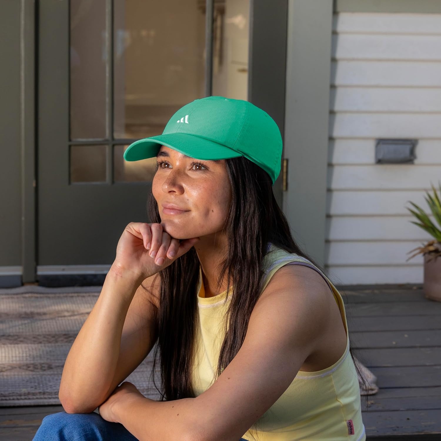 image:imageadidas Womens Saturday Hat Relaxed Fit Strapback Baseball CapSemi Court GreenWhite3