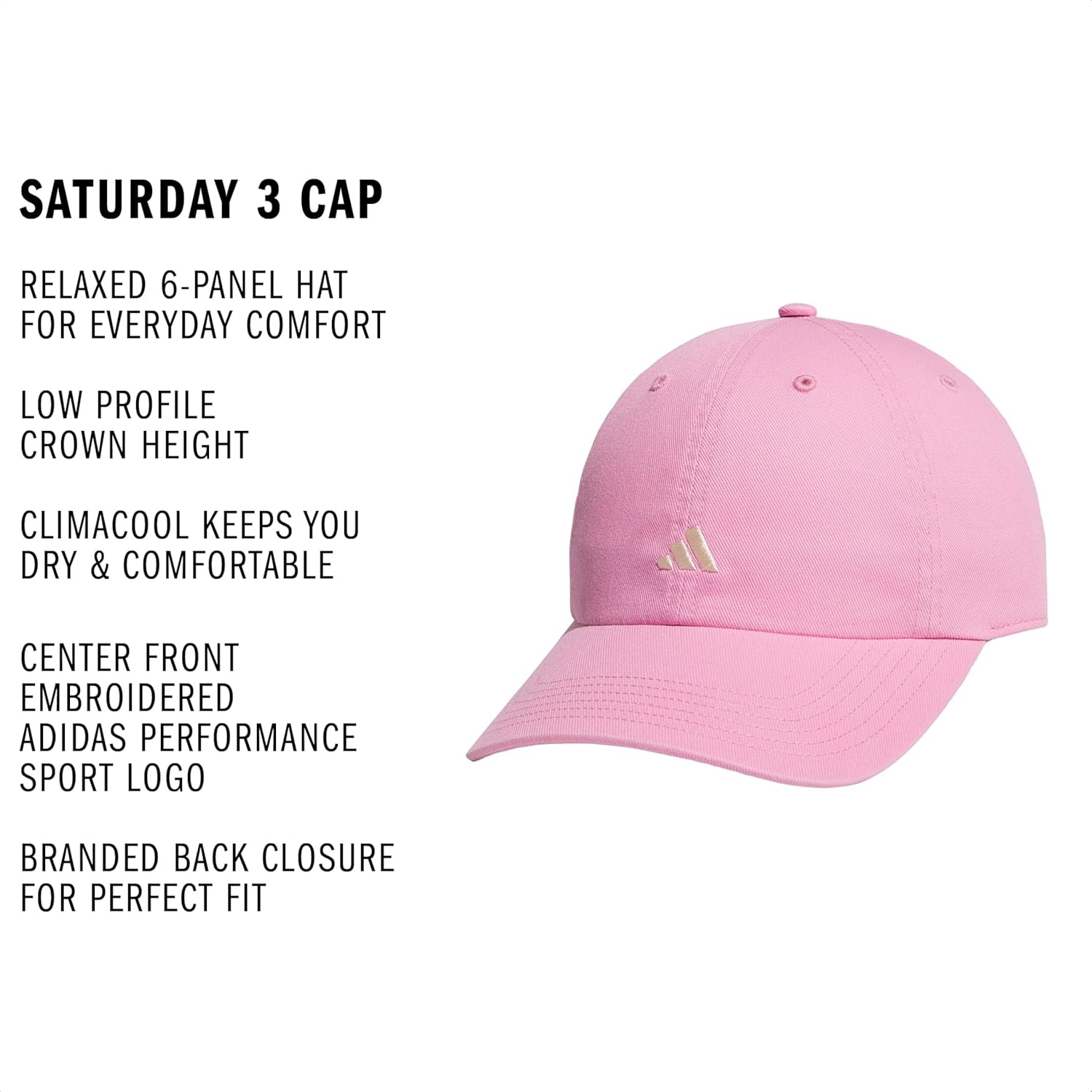image:imageadidas Womens Saturday Hat Relaxed Fit Strapback Baseball CapTropic BloomPink Tint3