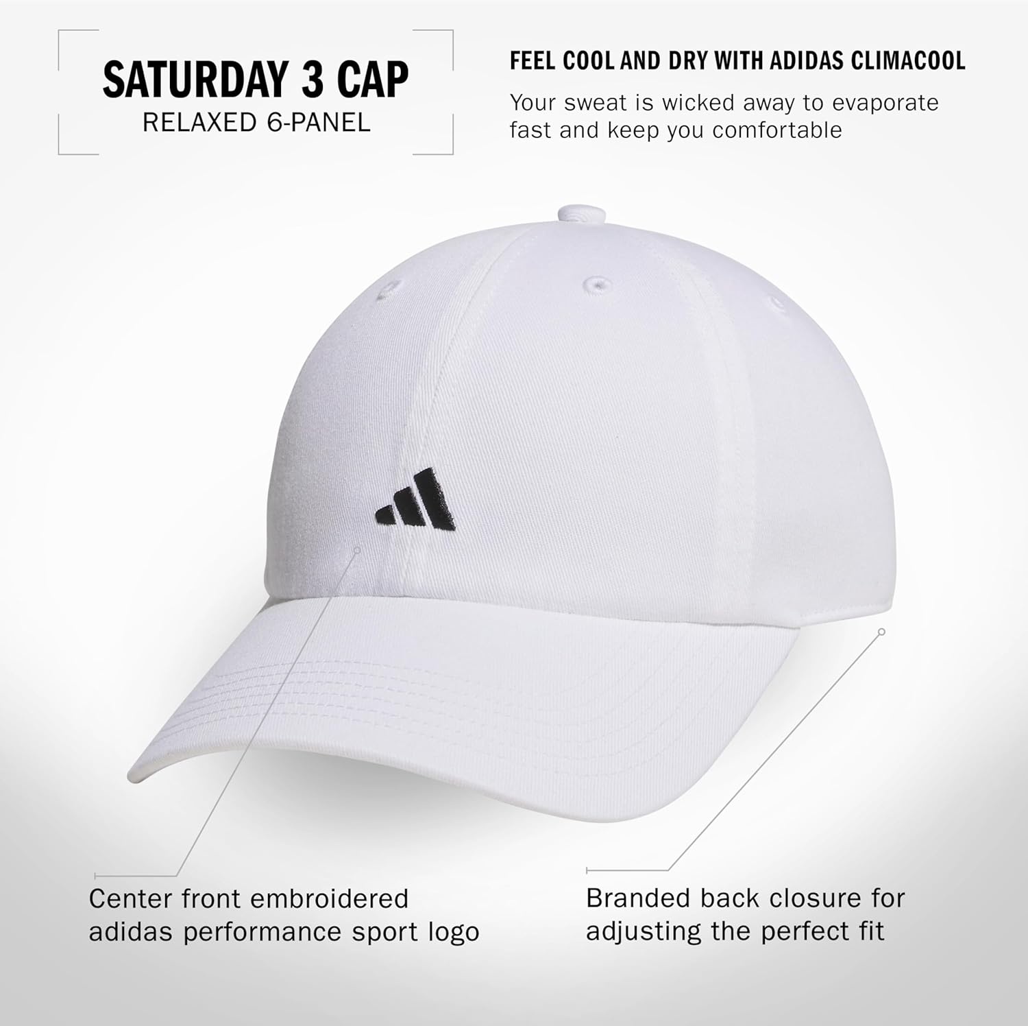image:imageadidas Womens Saturday Hat Relaxed Fit Strapback Baseball CapWhiteBlack3