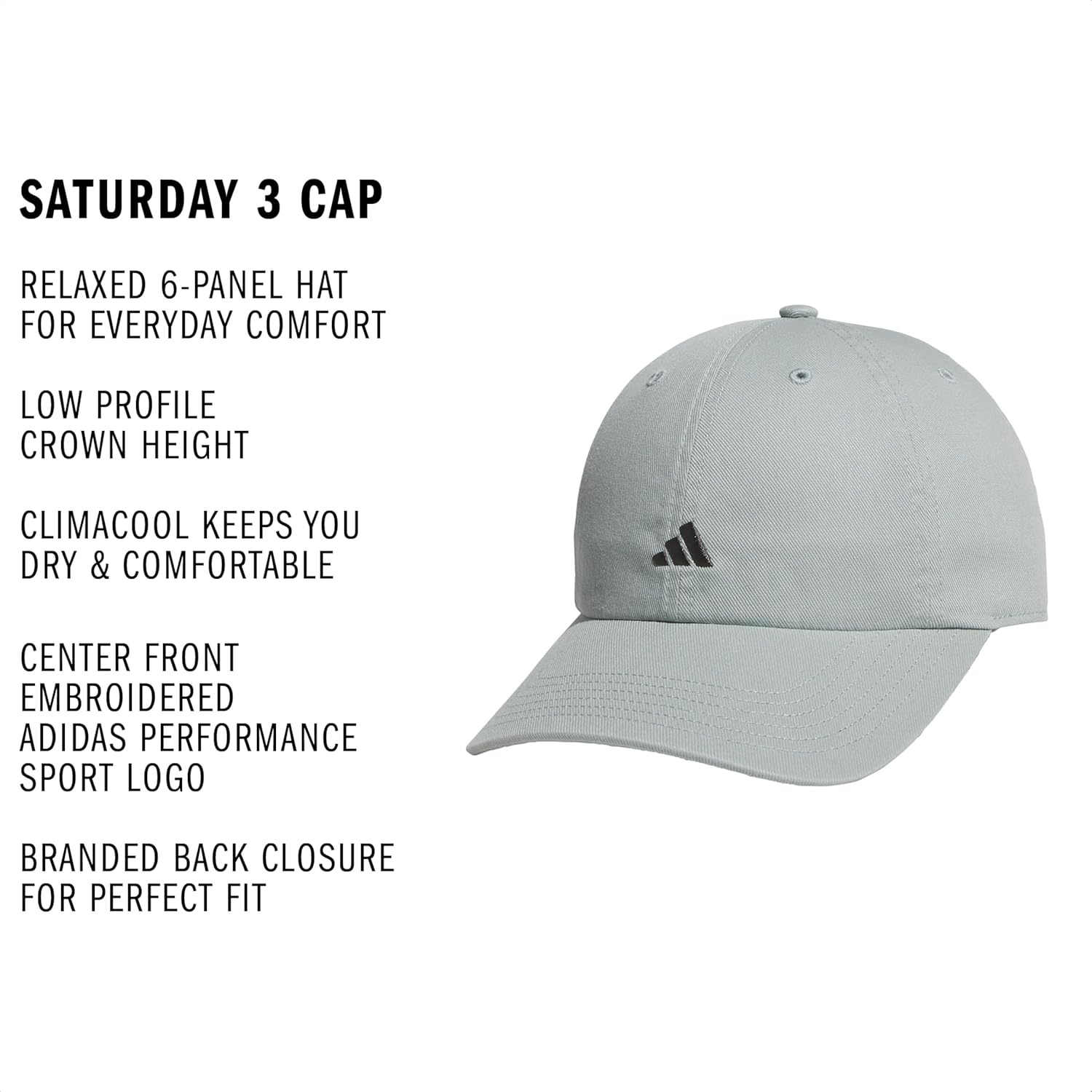 image:imageadidas Womens Saturday Hat Relaxed Fit Strapback Baseball CapWonder Sage GreenGrey Six3