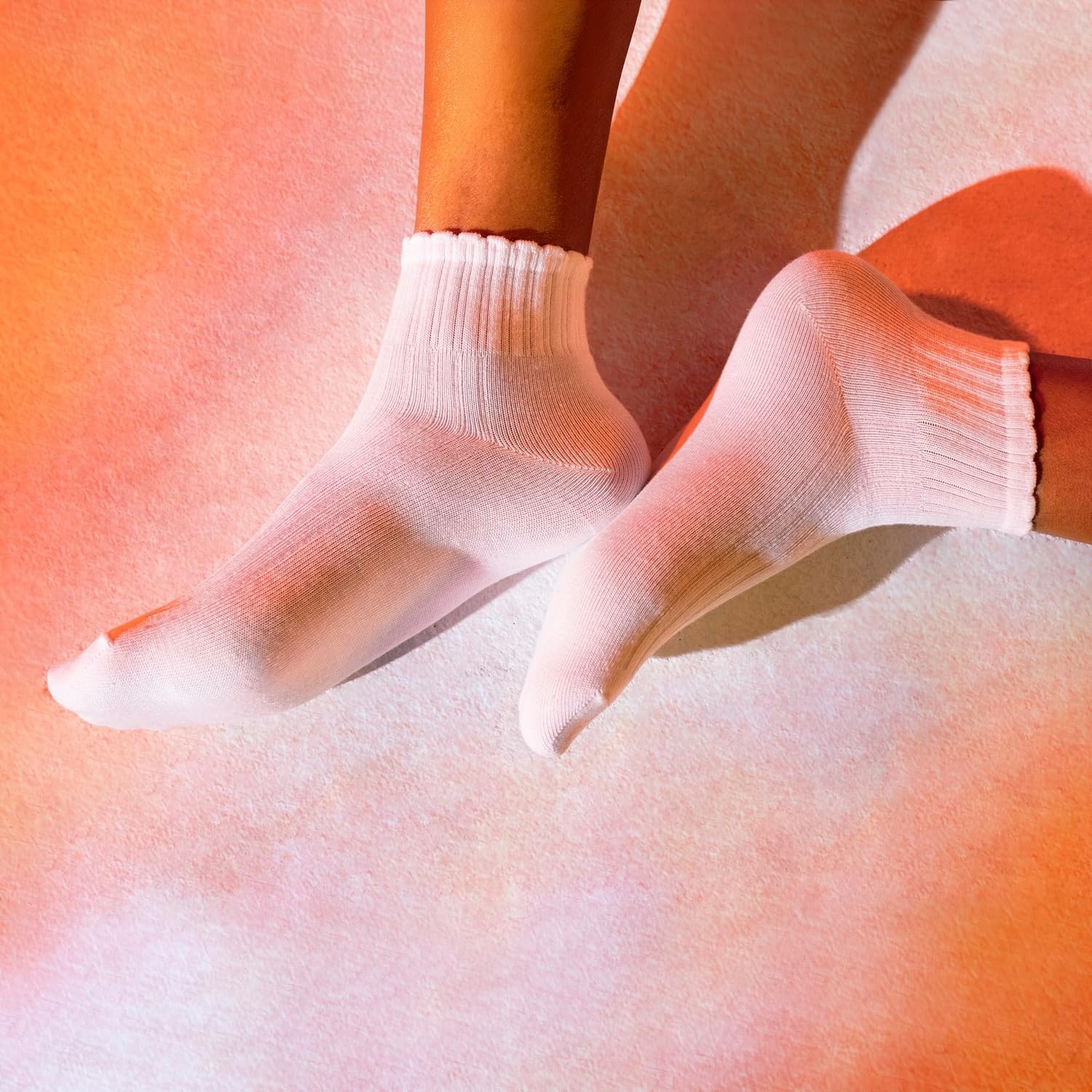 image:imageadidas Womens Scalloped Socks 3 Pairs Quarter Ankle HeightBlush PinkWonder WhiteSemi Ice Tangerine Orange