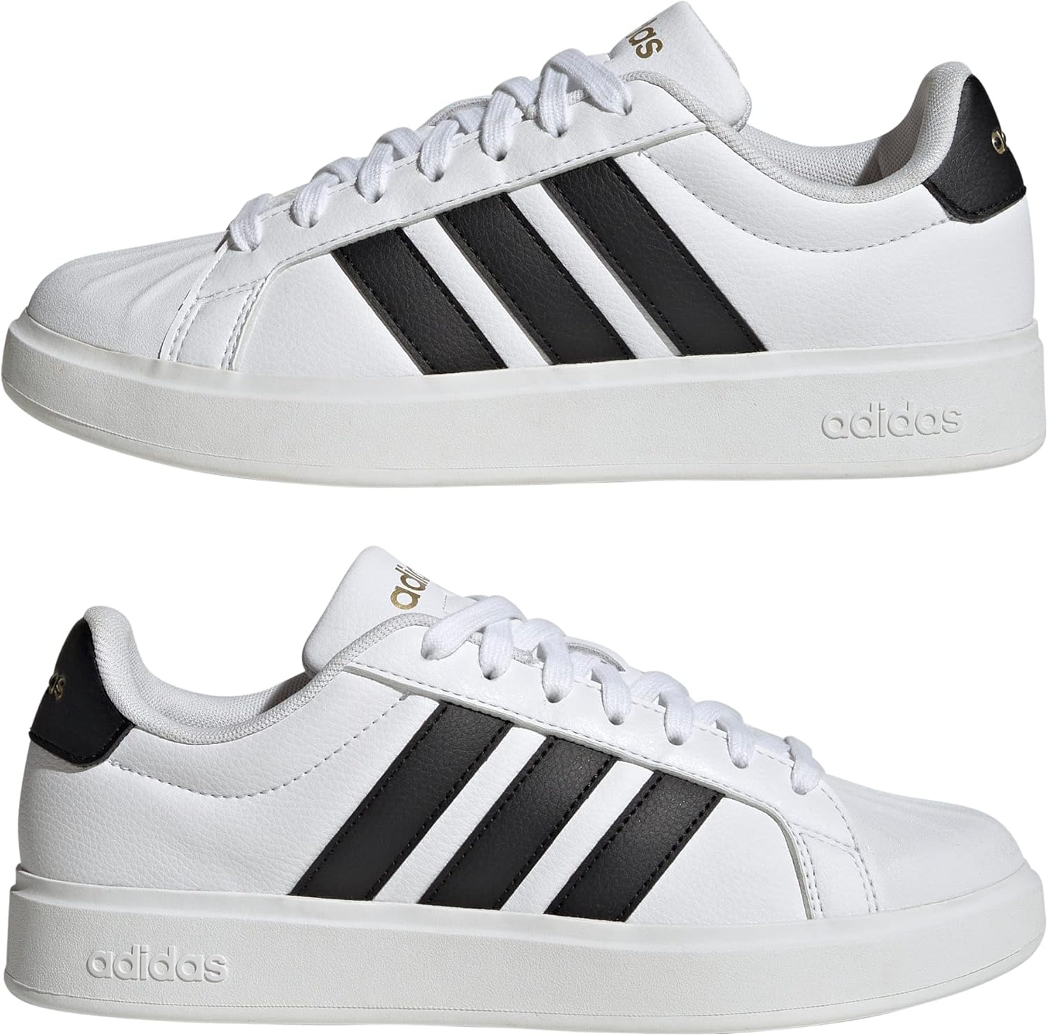 image:imageadidas Womens Streettalk Lace Up Sneakers Shoes Casual BeigeWhiteBlackGold Metallic