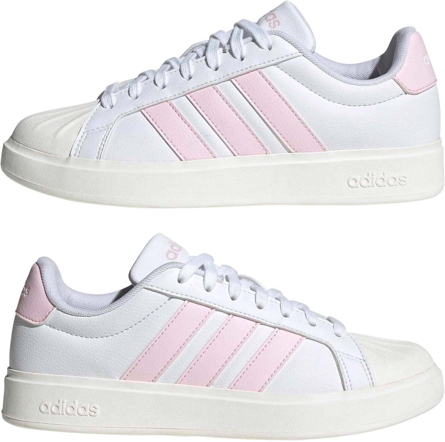 image:imageadidas Womens Streettalk Lace Up Sneakers Shoes Casual BeigeWhiteClear PinkWhite