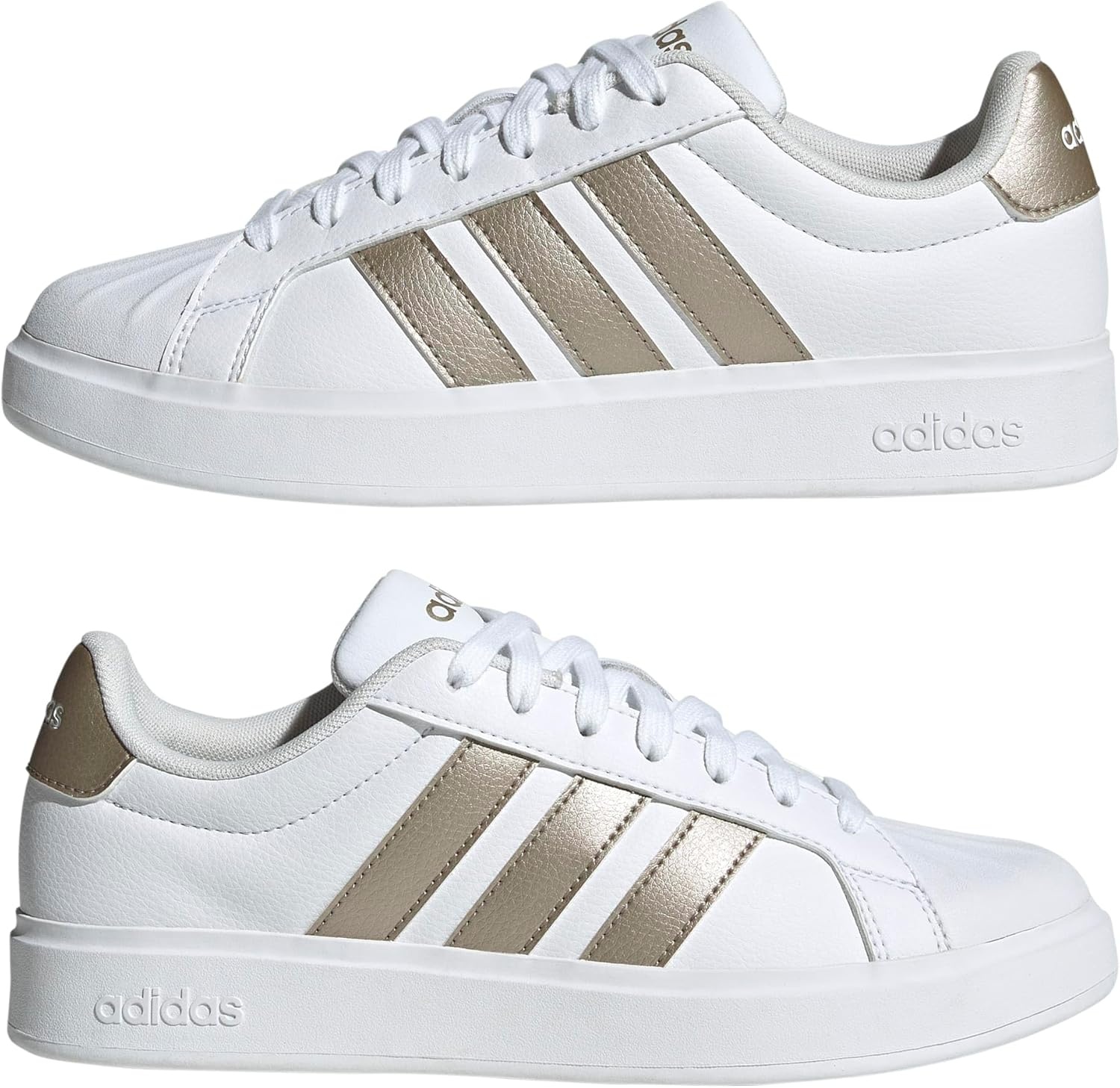 image:imageadidas Womens Streettalk Lace Up Sneakers Shoes Casual BeigeWhiteGold MetallicWhite