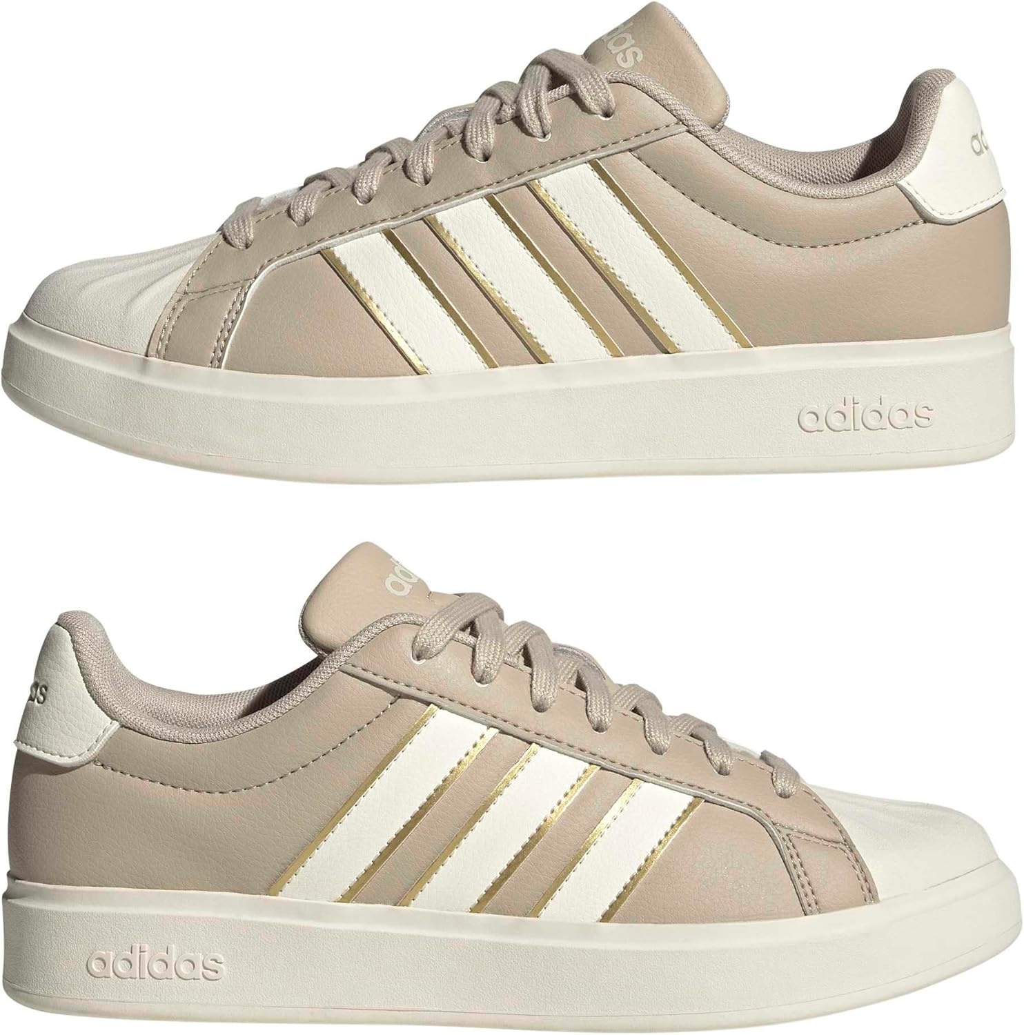 image:imageadidas Womens Streettalk Lace Up Sneakers Shoes Casual BeigeWonder BeigeOff WhiteGold Metallic