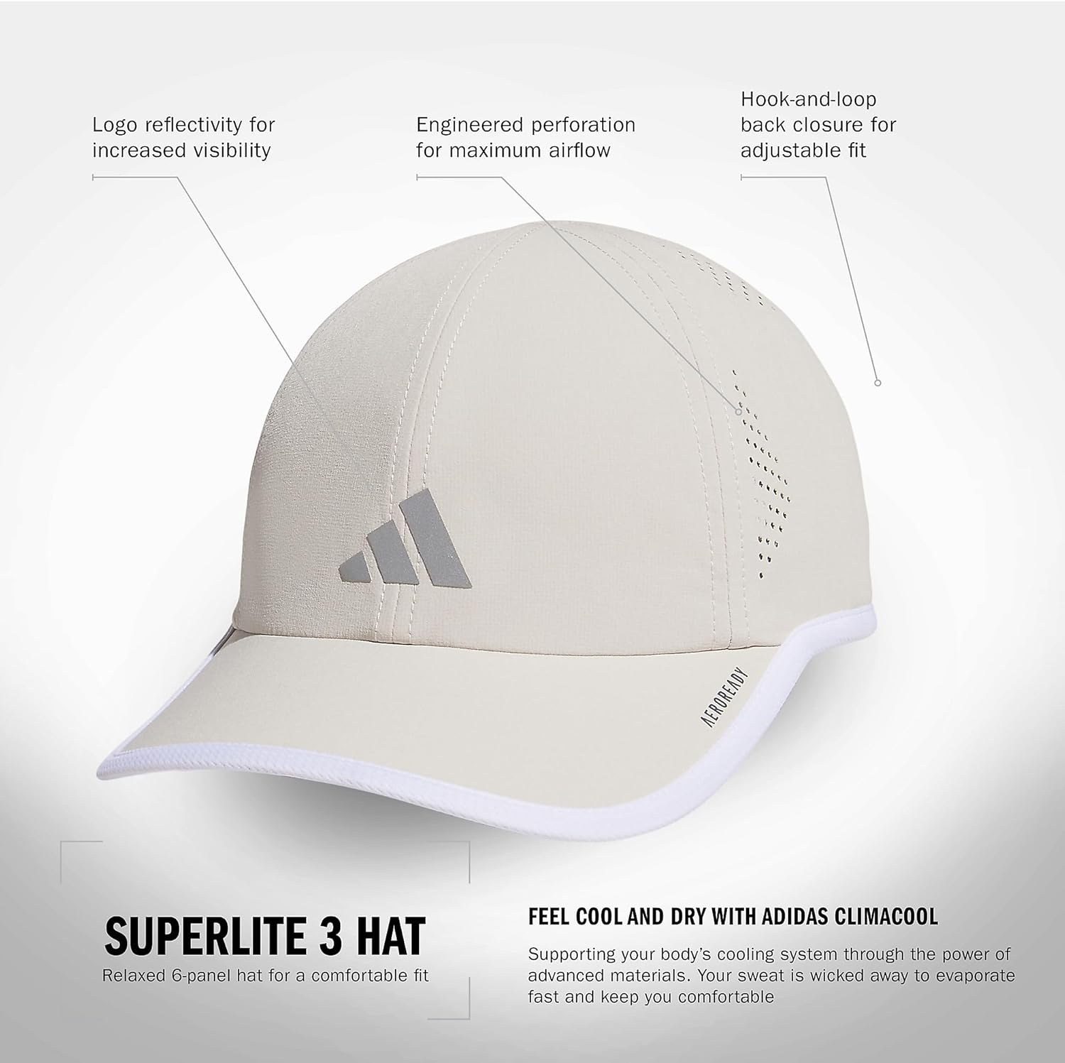 image:imageadidas Womens Superlite Hat Lightweight MoistureWicking Cap for Workout and TrainingAlumina BeigeSilver MetallicWhite3