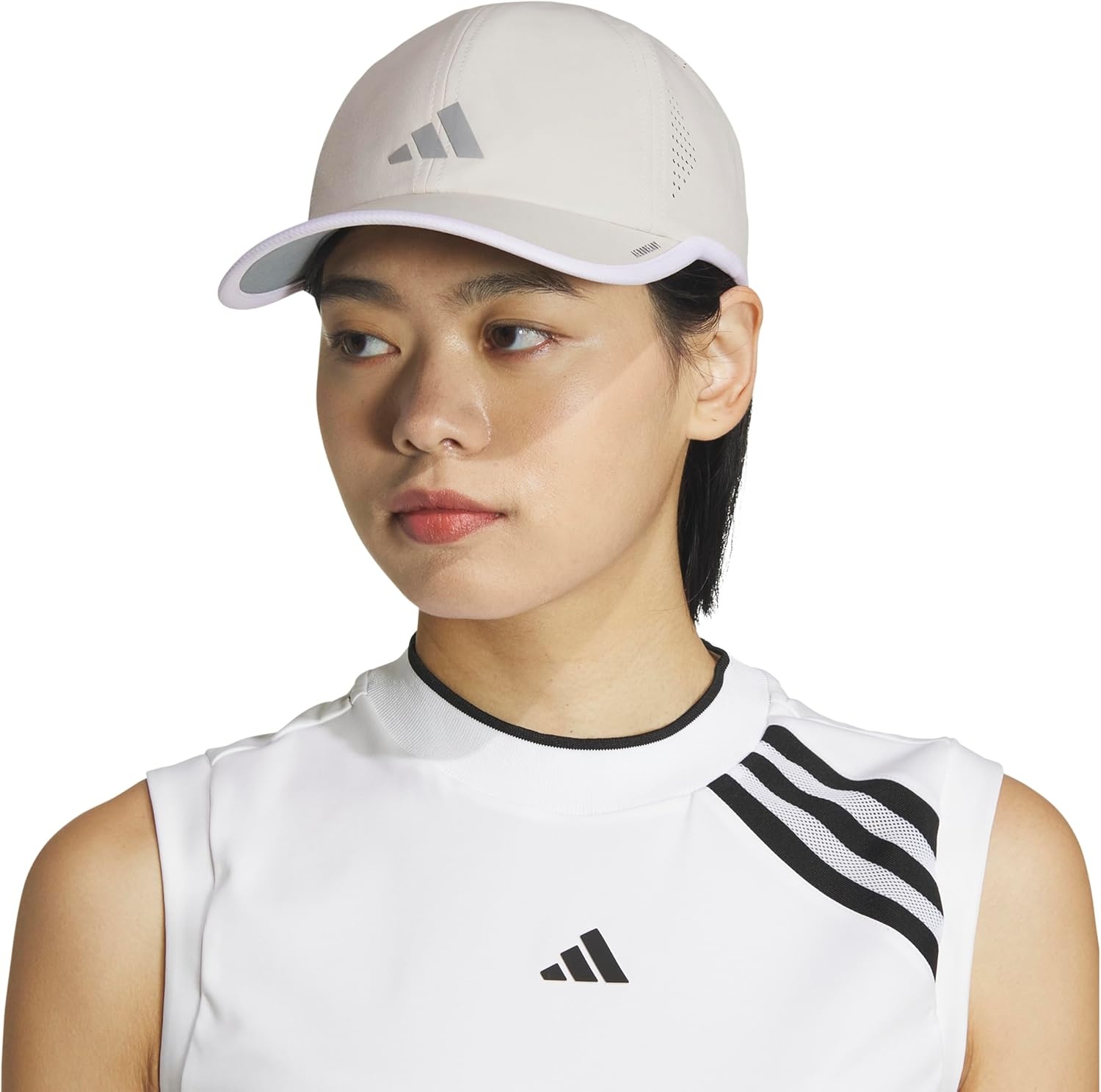 image:imageadidas Womens Superlite Hat Lightweight MoistureWicking Cap for Workout and TrainingAlumina BeigeSilver MetallicWhite3