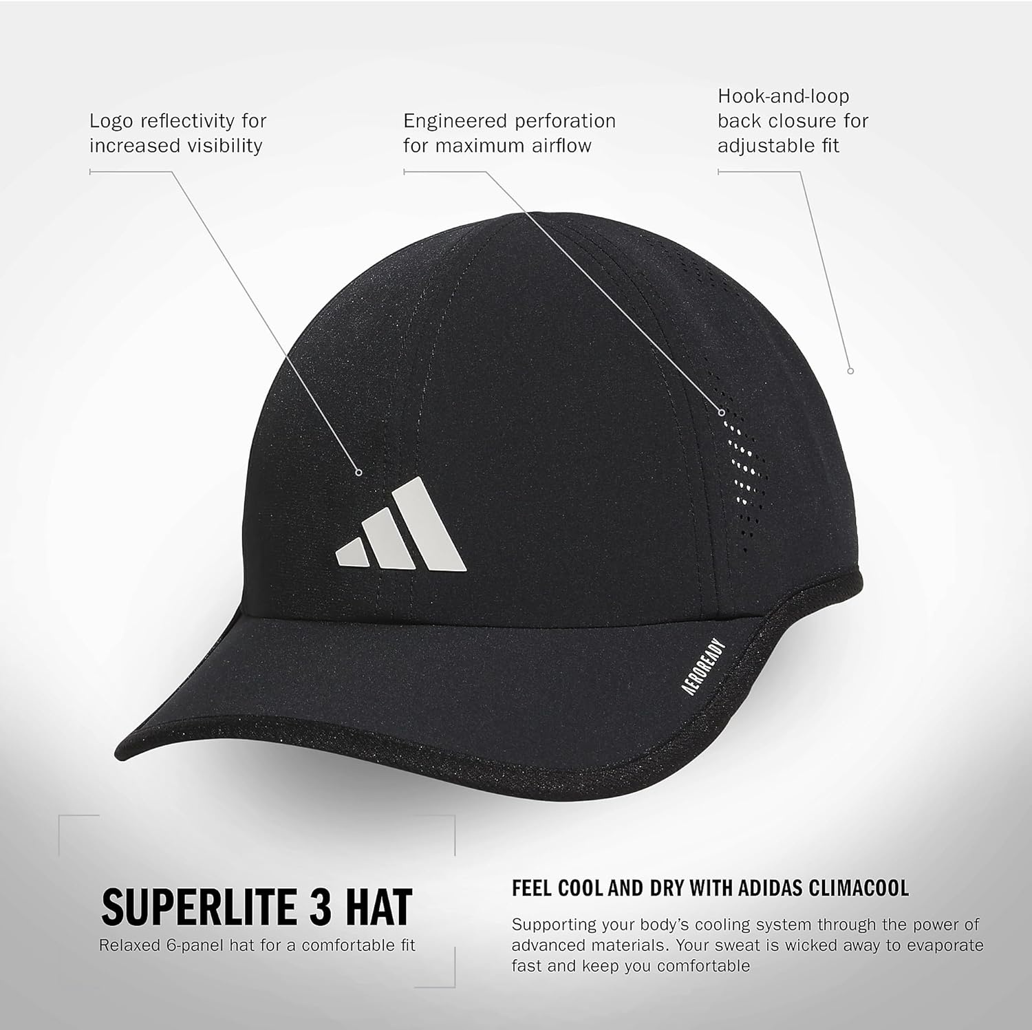 image:imageadidas Womens Superlite Hat Lightweight MoistureWicking Cap for Workout and TrainingBlackWhite3