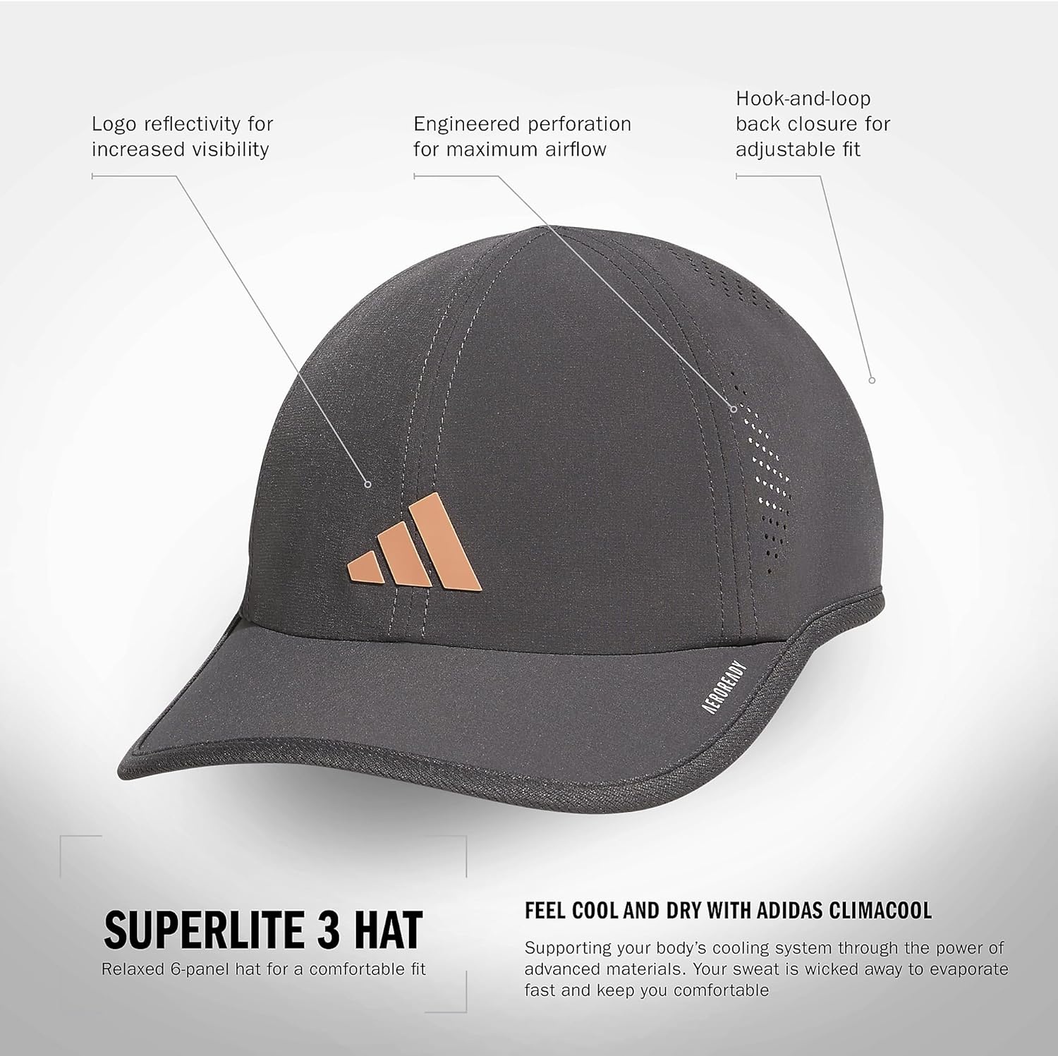 image:imageadidas Womens Superlite Hat Lightweight MoistureWicking Cap for Workout and TrainingGrey SixRose Gold3