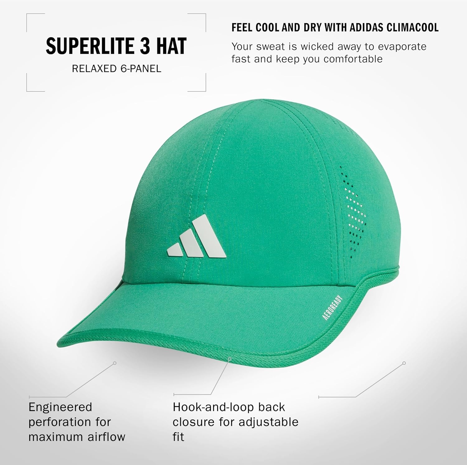 image:imageadidas Womens Superlite Hat Lightweight MoistureWicking Cap for Workout and TrainingSemi Court GreenWhite3