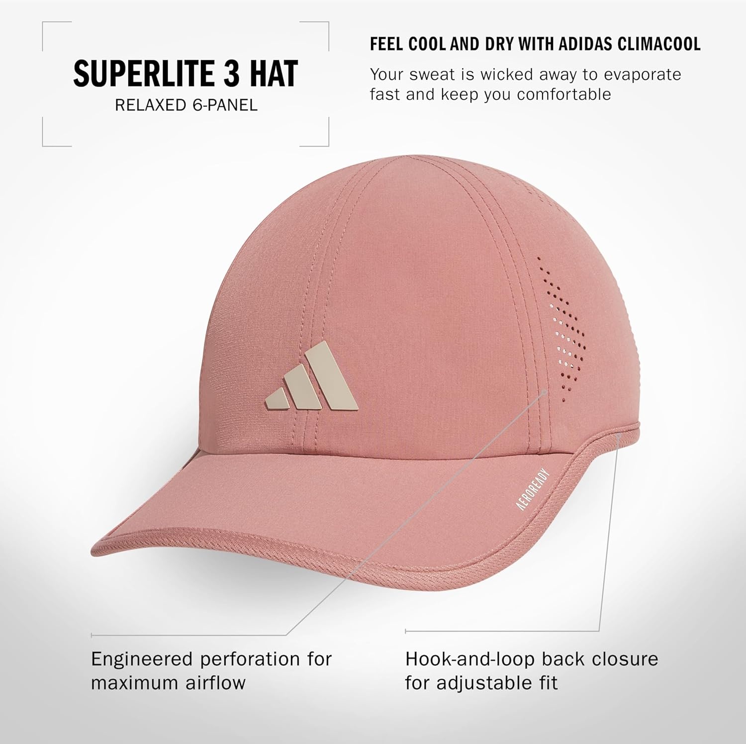 image:imageadidas Womens Superlite Hat Lightweight MoistureWicking Cap for Workout and TrainingWarm Clay PinkWonder Alumina Grey3