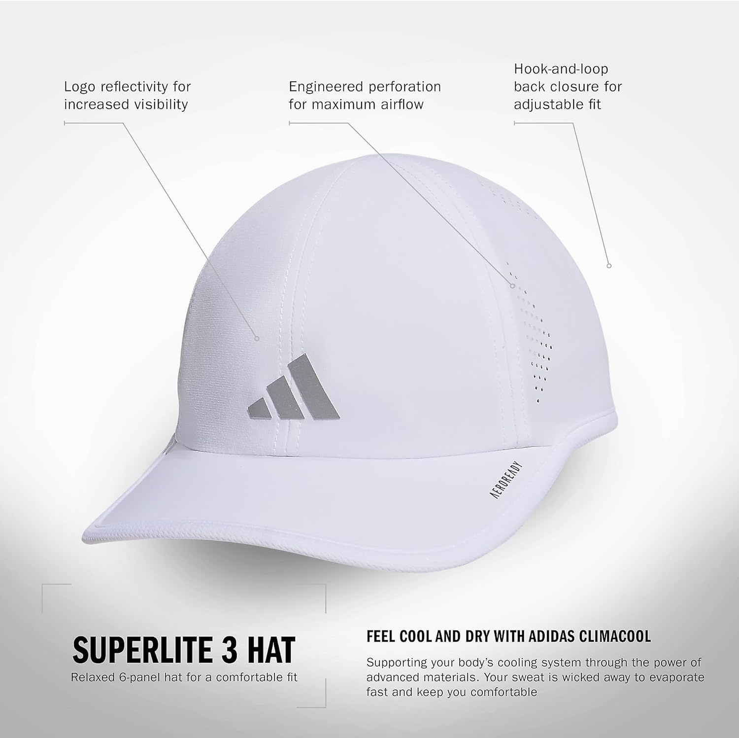 image:imageadidas Womens Superlite Hat Lightweight MoistureWicking Cap for Workout and TrainingWhiteSilver Metallic3