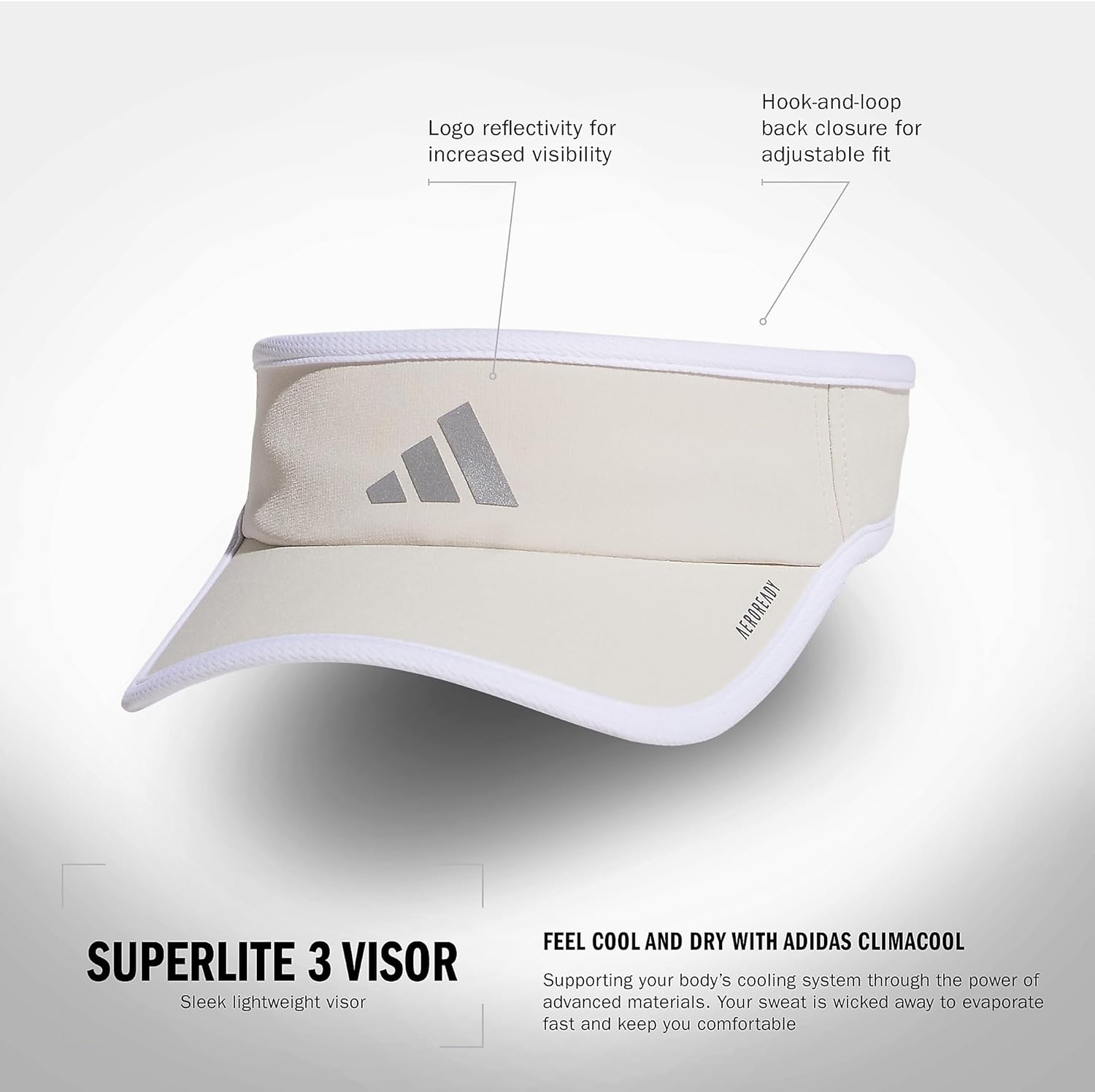 image:imageadidas Womens Superlite Visor Lightweight MoistureWicking Running Tennis HatAlumina BeigeSilver MetallicWhite3