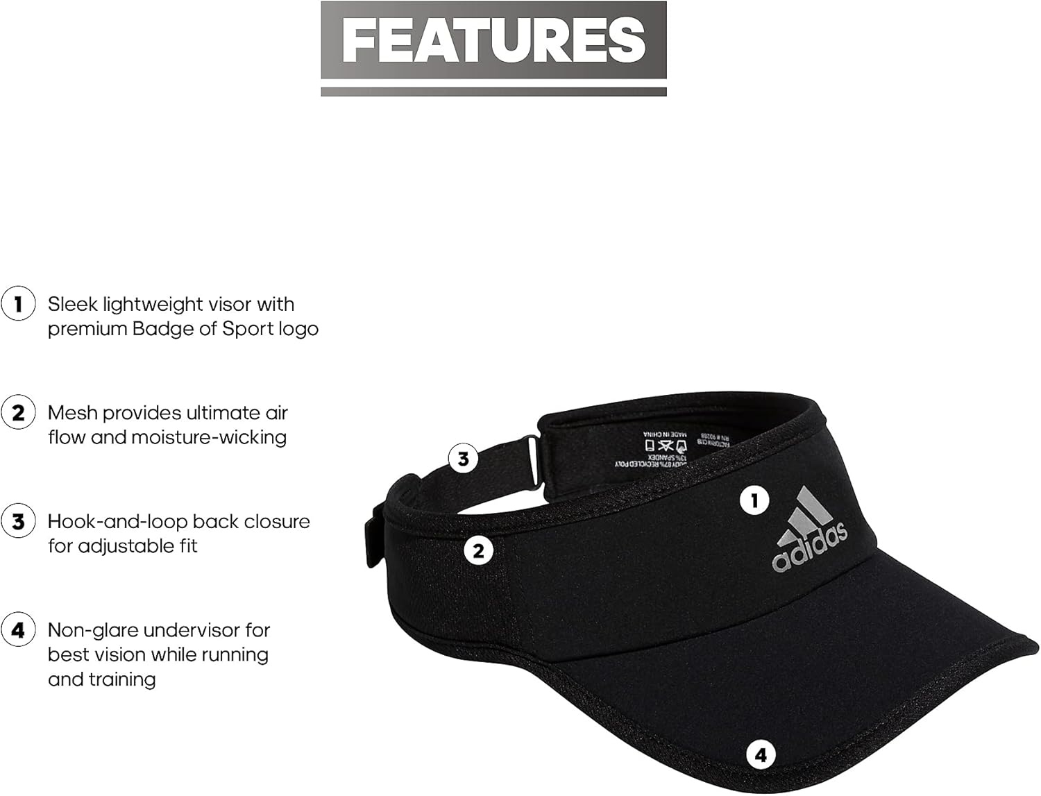 image:imageadidas Womens Superlite Visor Lightweight MoistureWicking Running Tennis HatBlackSilver Reflective3