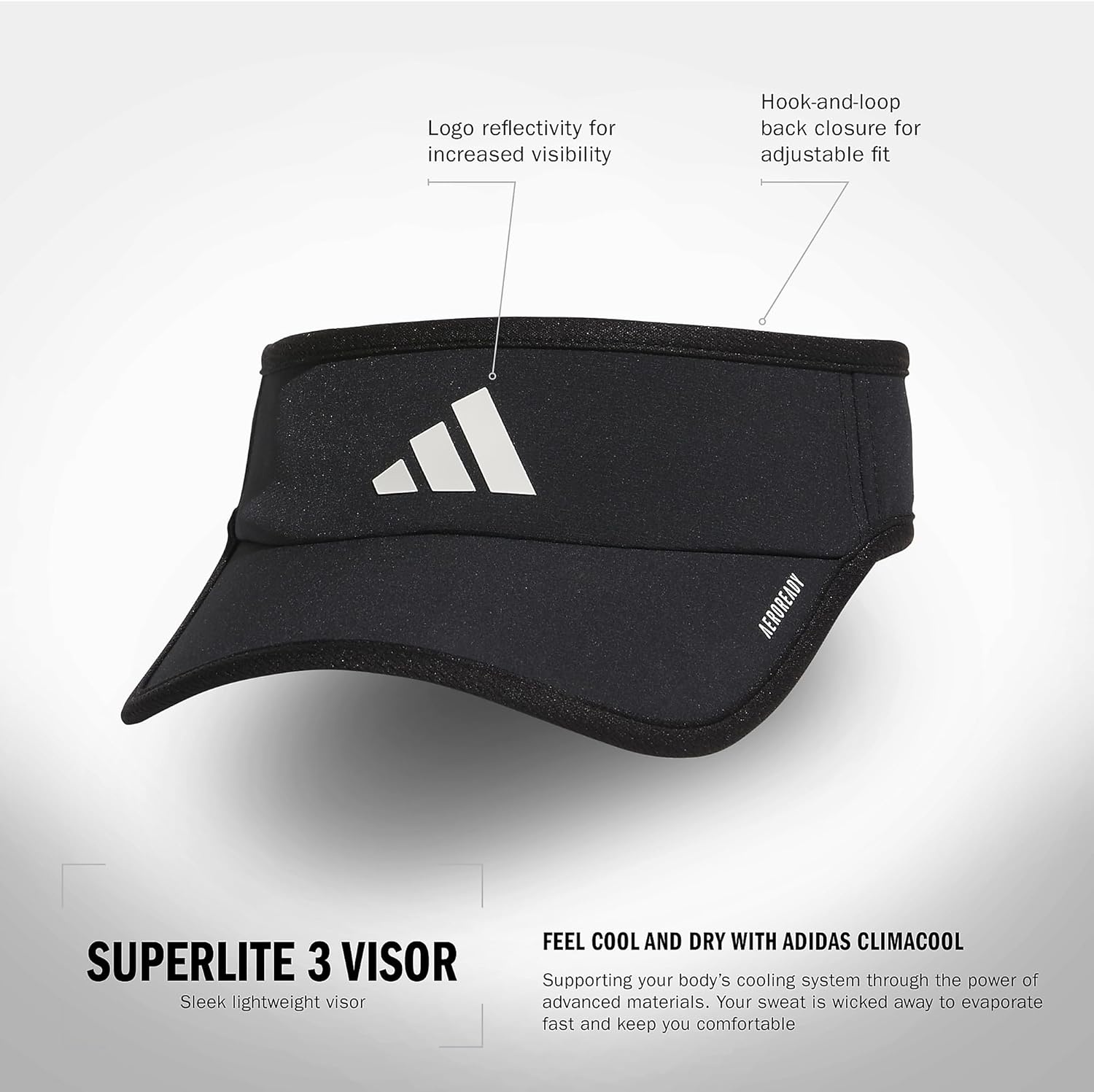 image:imageadidas Womens Superlite Visor Lightweight MoistureWicking Running Tennis HatBlackWhite3