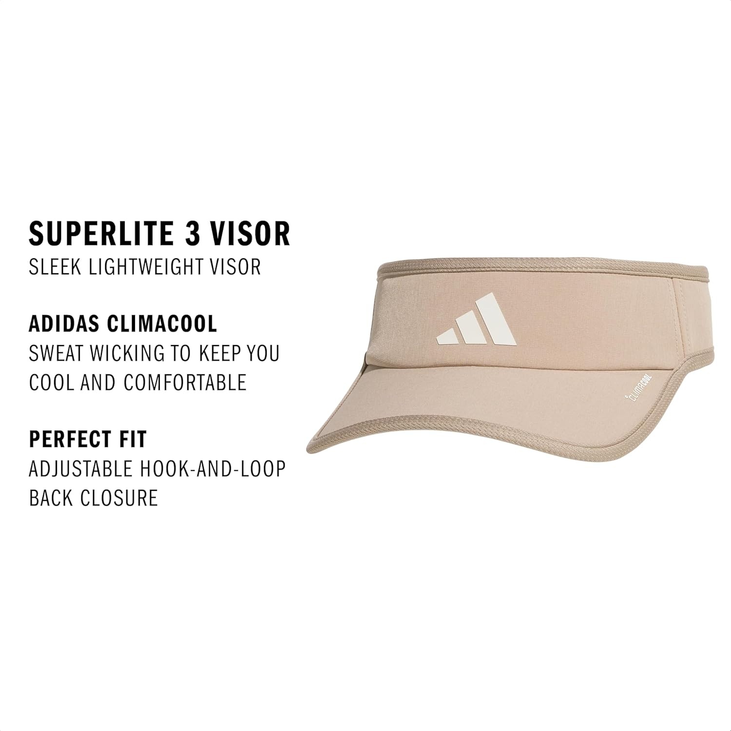 image:imageadidas Womens Superlite Visor Lightweight MoistureWicking Running Tennis HatChalky BrownWhite3