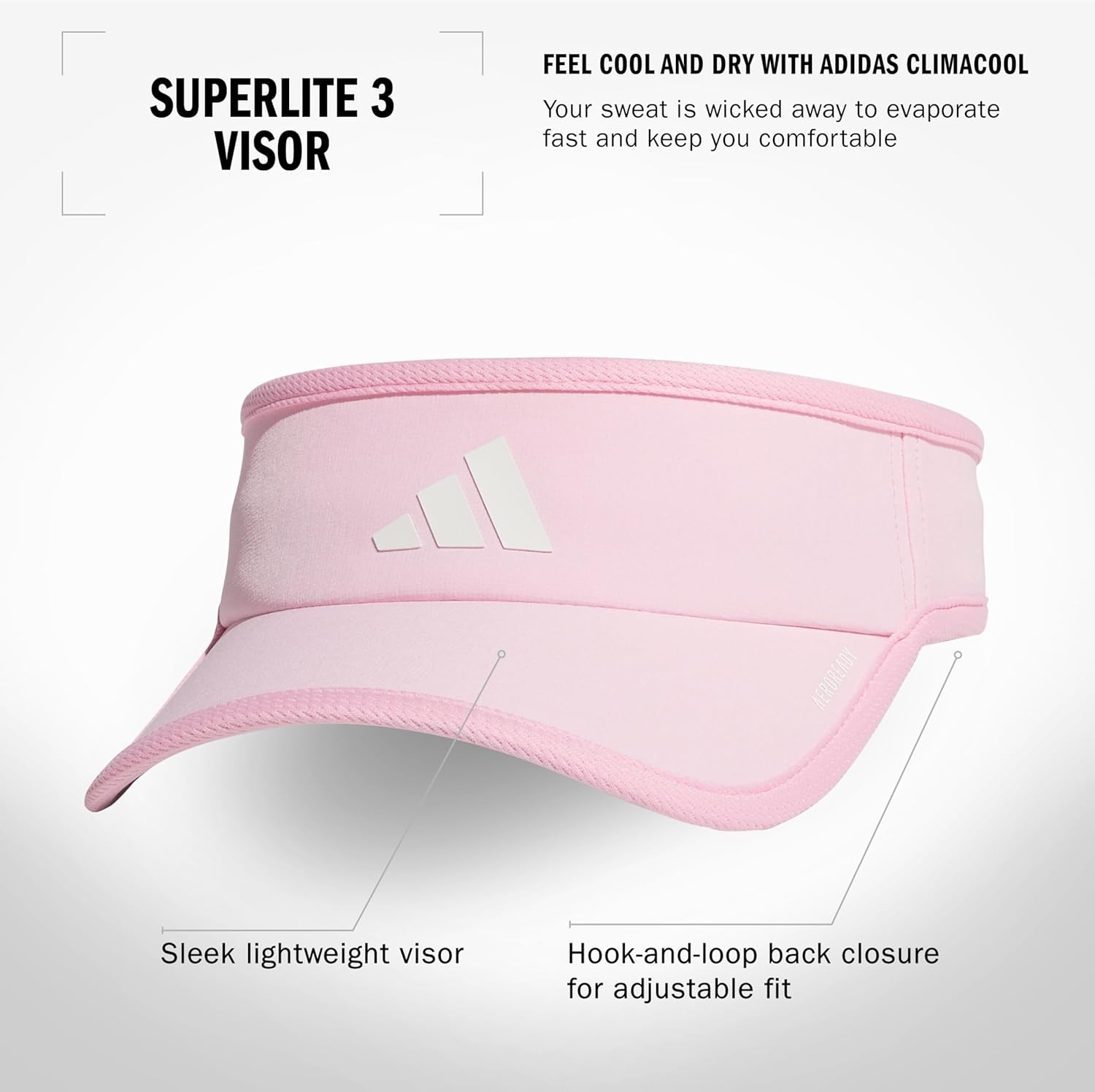 image:imageadidas Womens Superlite Visor Lightweight MoistureWicking Running Tennis HatTrue PinkWhite3