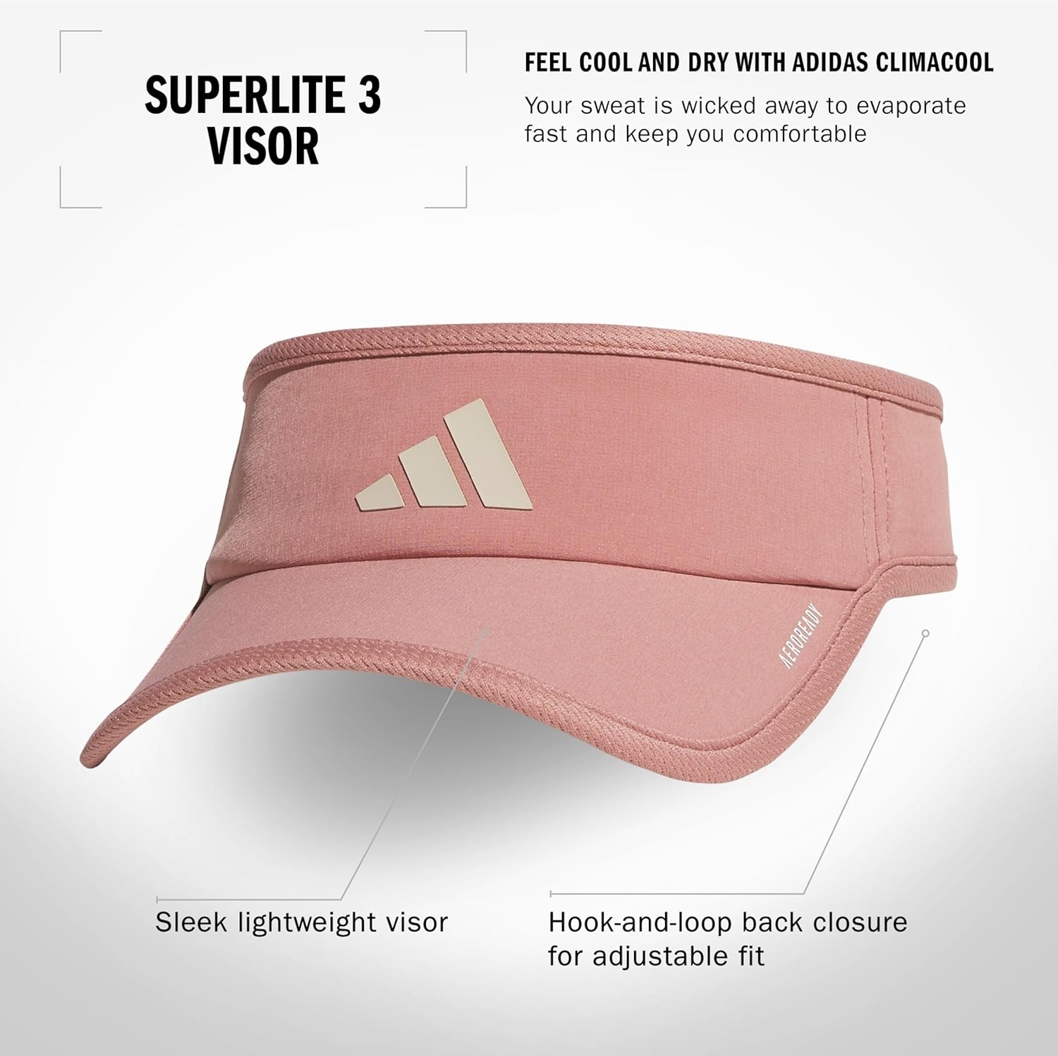 image:imageadidas Womens Superlite Visor Lightweight MoistureWicking Running Tennis HatWarm Clay PinkWonder Alumina Grey3