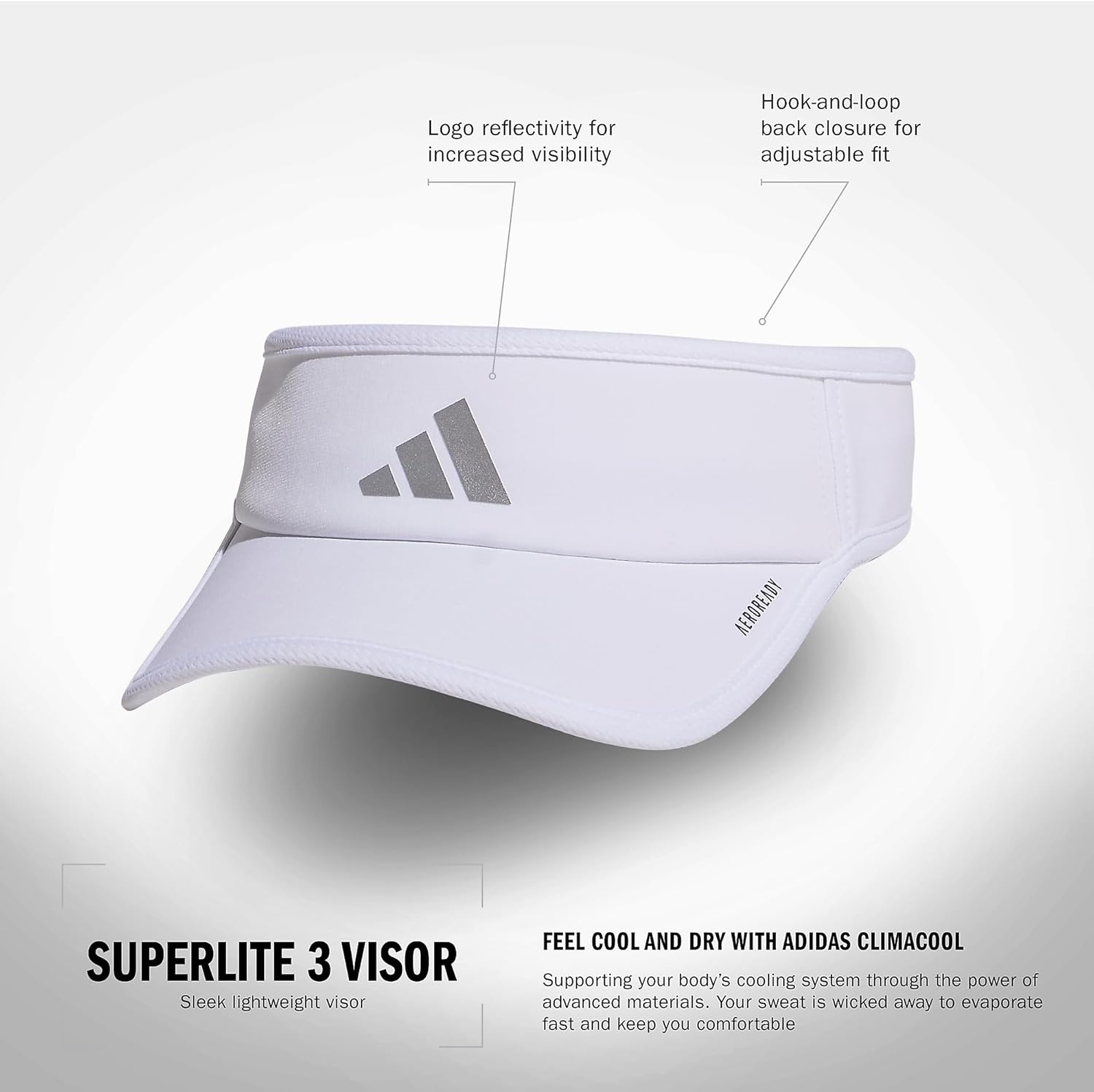 image:imageadidas Womens Superlite Visor Lightweight MoistureWicking Running Tennis HatWhiteSilver Metallic3
