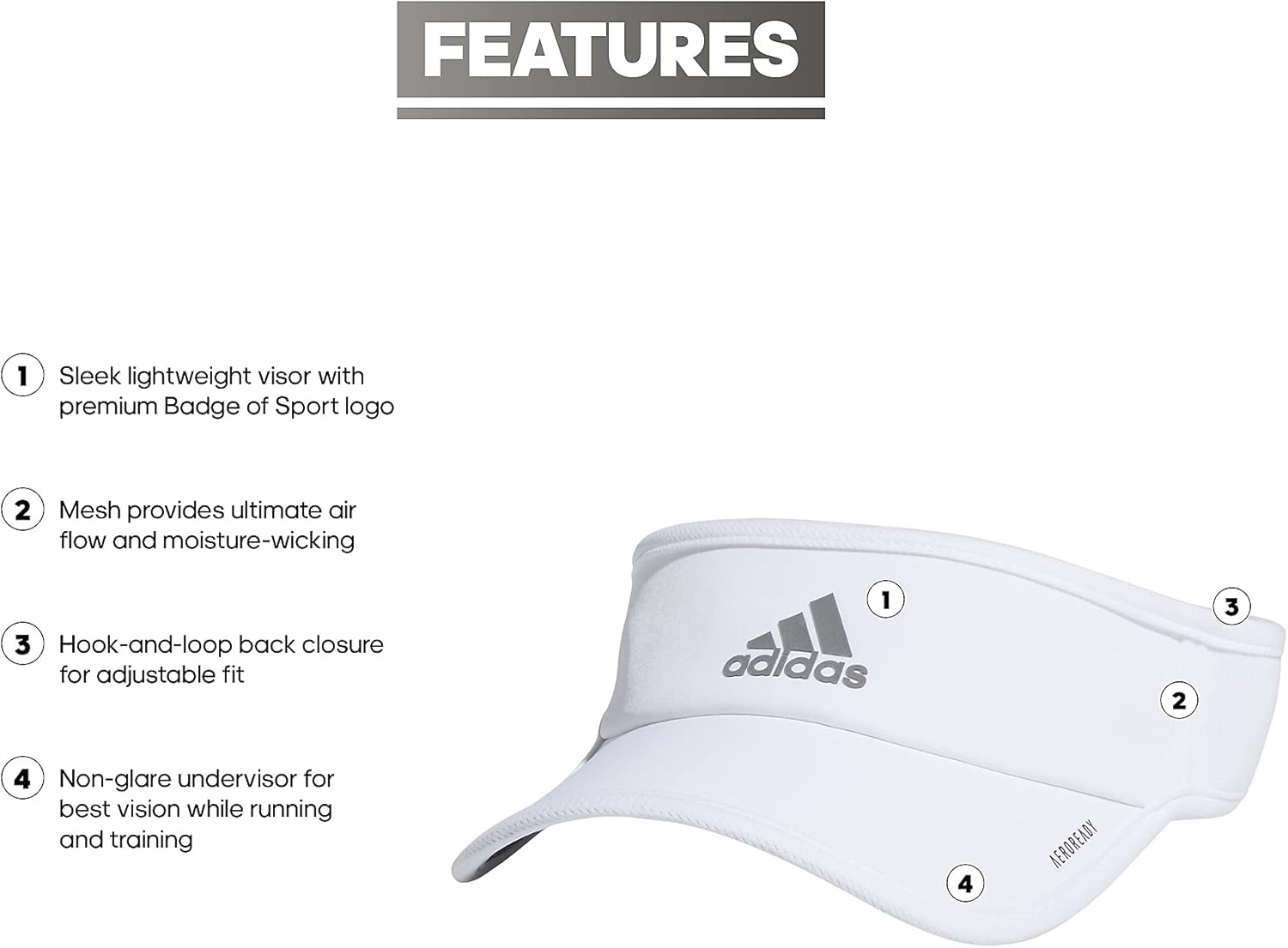 image:imageadidas Womens Superlite Visor Lightweight MoistureWicking Running Tennis HatWhiteSilver Reflective3