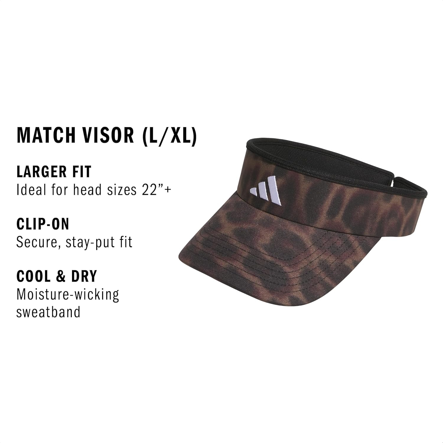 image:imageadidas Womens Visor Match Athletic Clipon Sun Hat for Sport amp TrainingEssential Cheetah BlackBlackWhite