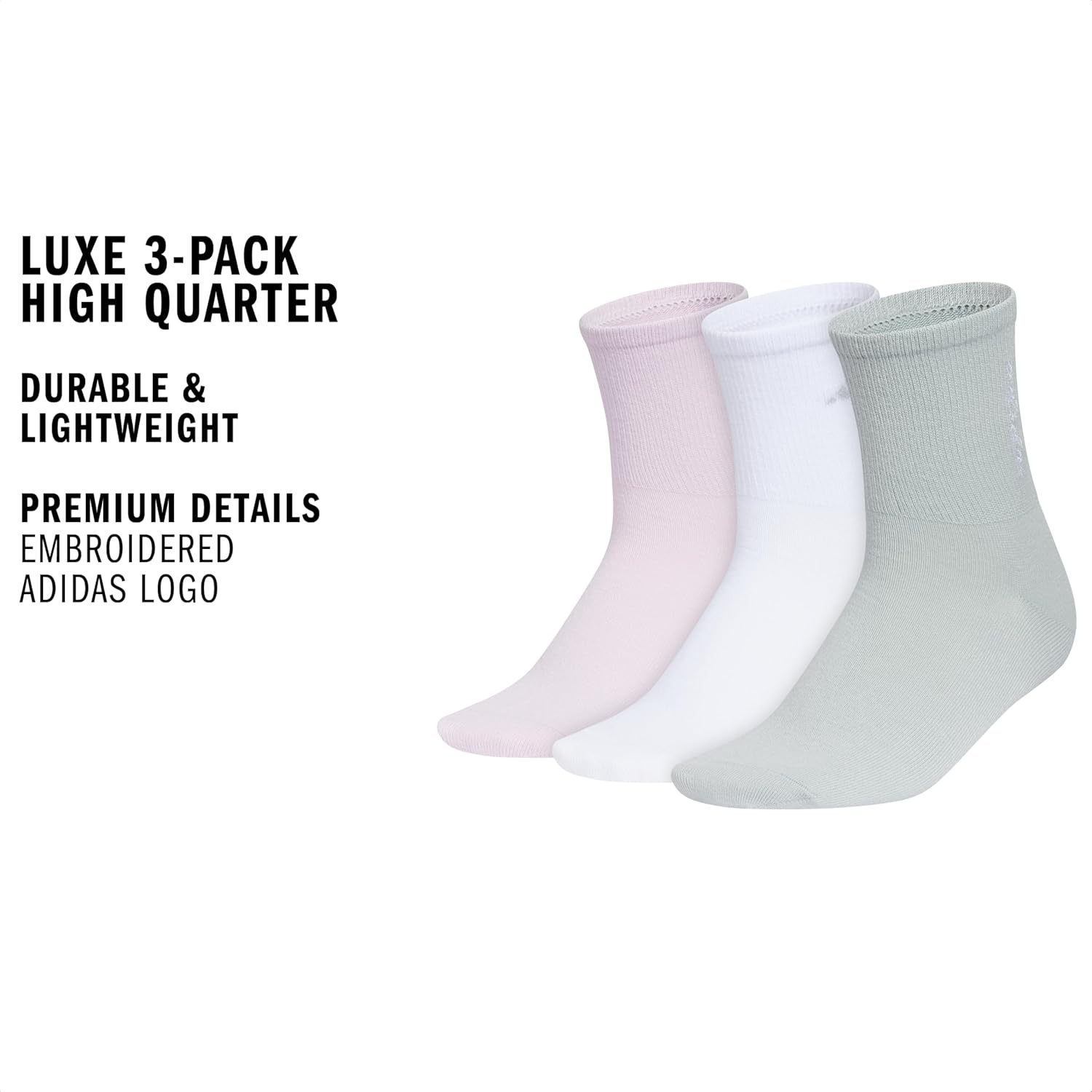 image:imageadidas womens Luxe High Quarter Sock 3 Pairs Script LogoIce LavenderWhiteWonder Sage Green