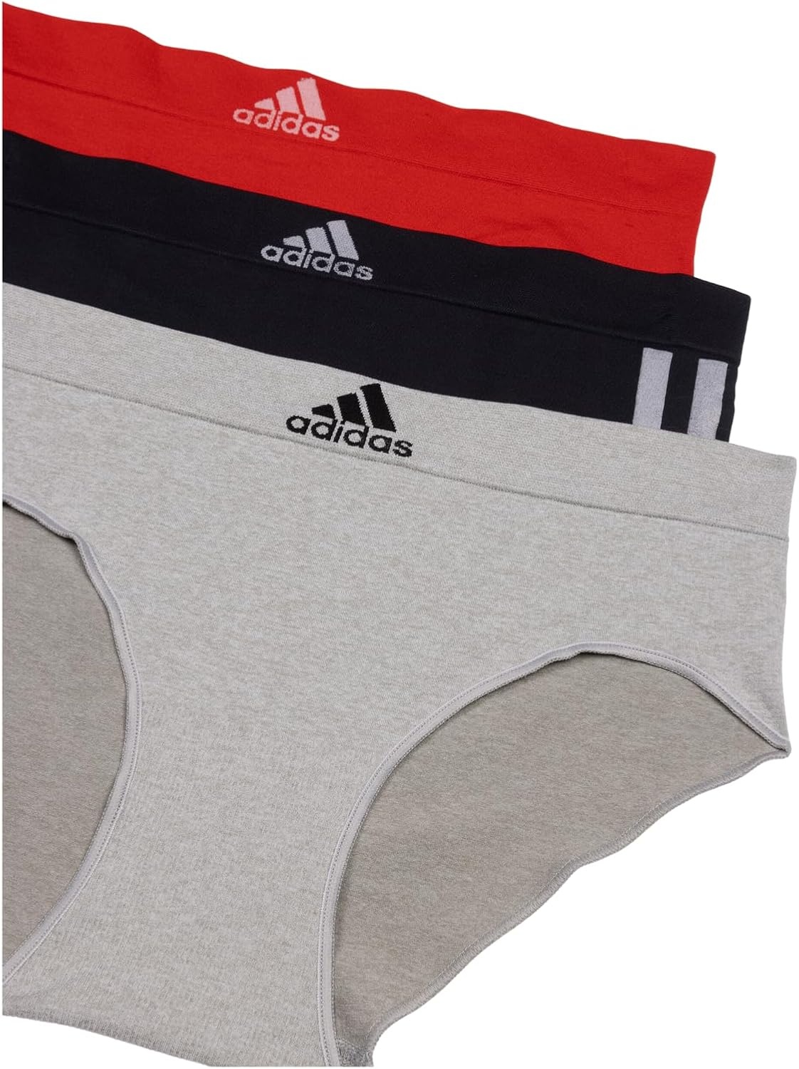 image:imageadidas womens Seamless Brief Panties 3packBlack With StripesHeather GreyVivid Red
