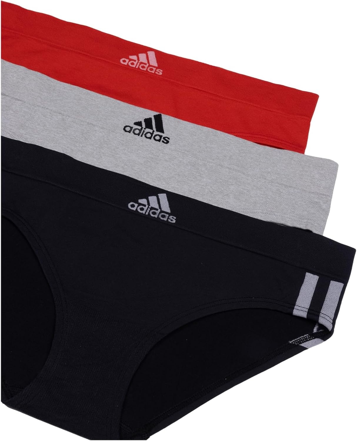 image:imageadidas womens Seamless Hipster Underwear 3 PackBlack With StripesHeather GreyVivid Red