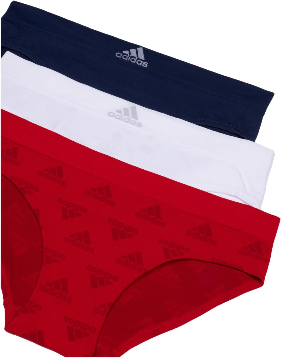 image:imageadidas womens Seamless Hipster Underwear 3 PackVivid Red LogoWhiteNight Indigo