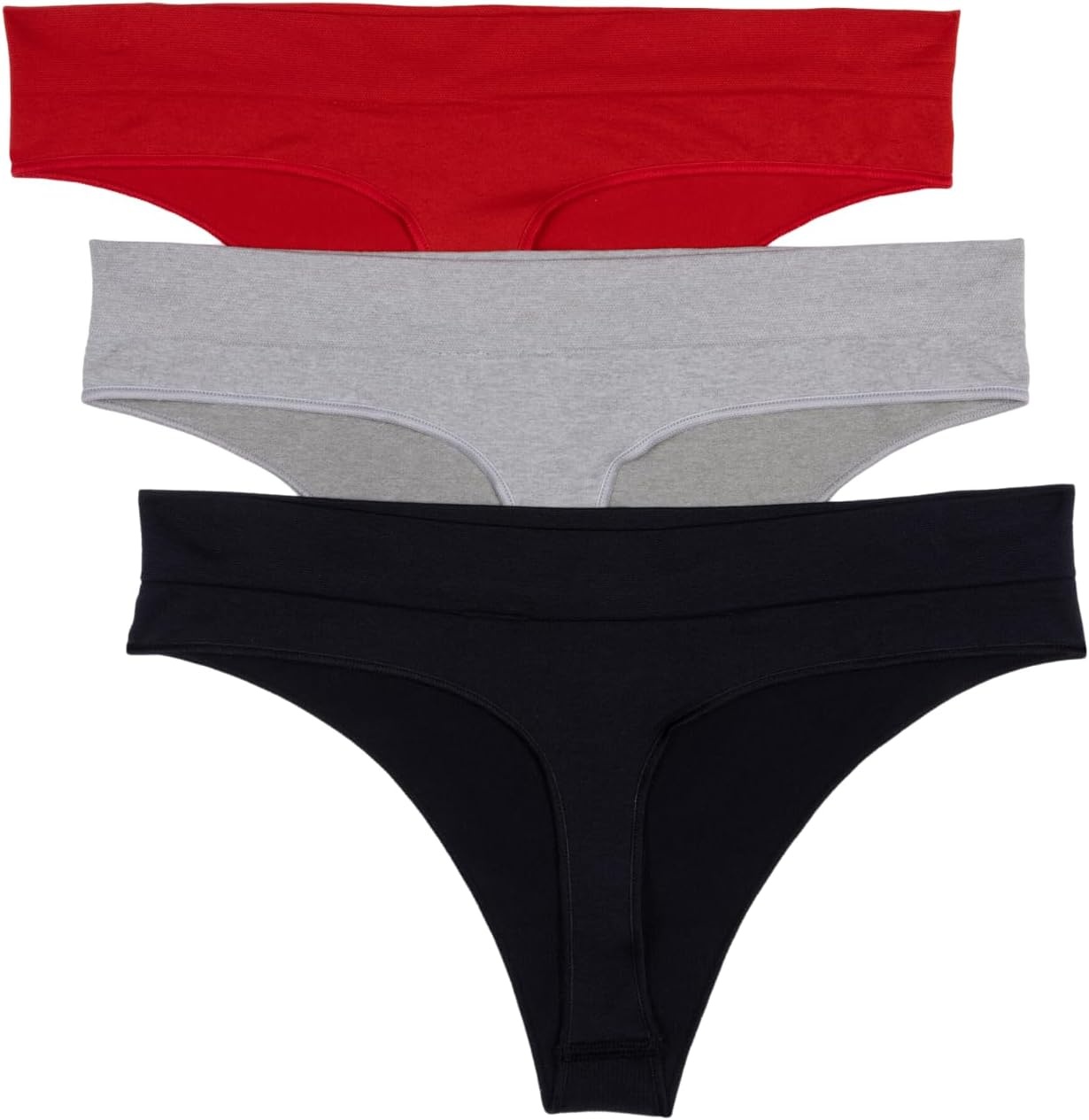 image:imageadidas womens Seamless Thong Underwear 3packBlack With StripesHeather GreyVivid Red