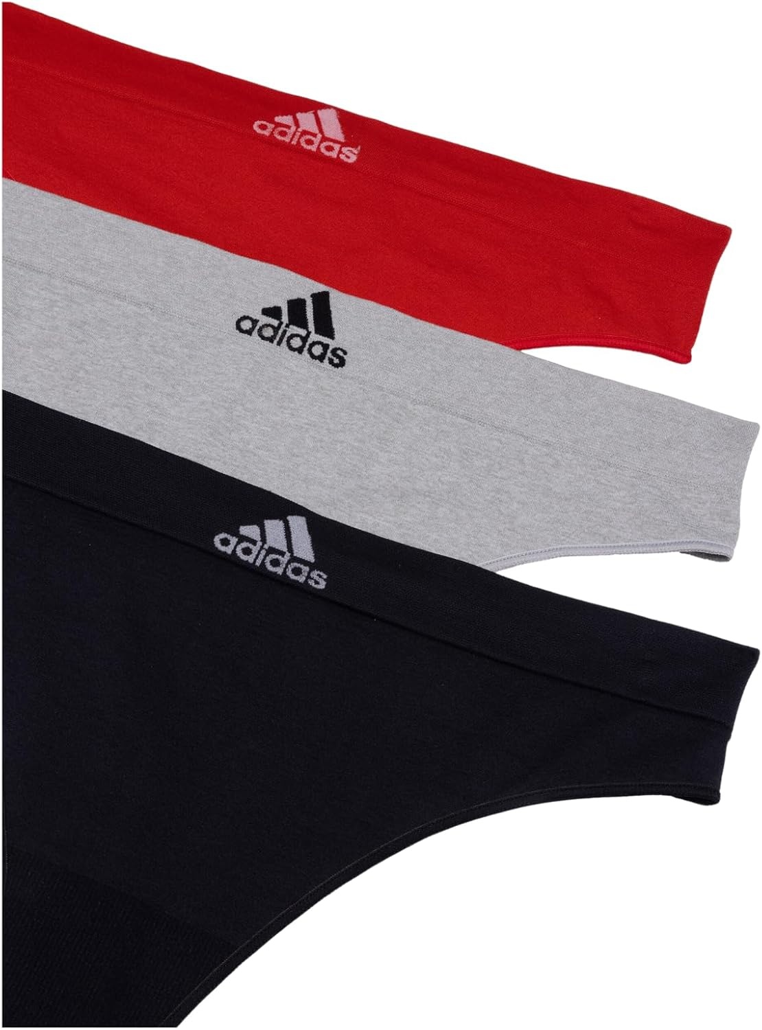 image:imageadidas womens Seamless Thong Underwear 3packBlack With StripesHeather GreyVivid Red