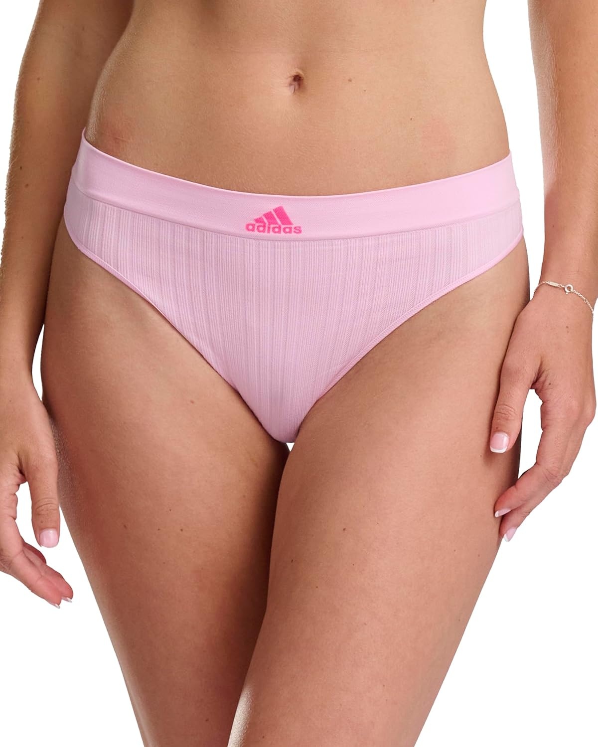 image:imageadidas womens Seamless Thong Underwear 3packWonder Pink RibbedWonder SilverWonder Oxide Fishnet